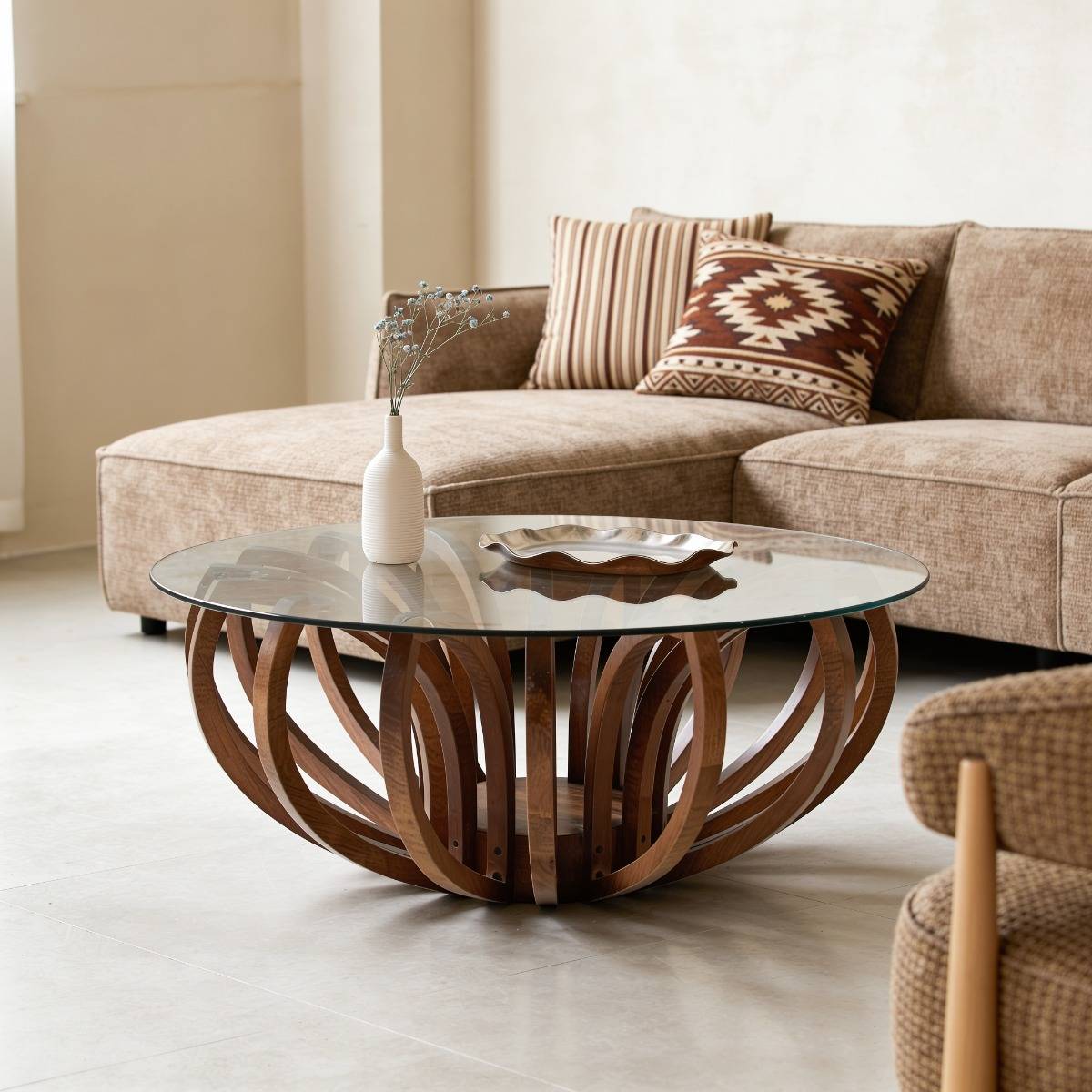 Table basse en bois de manguier et verre Araceli