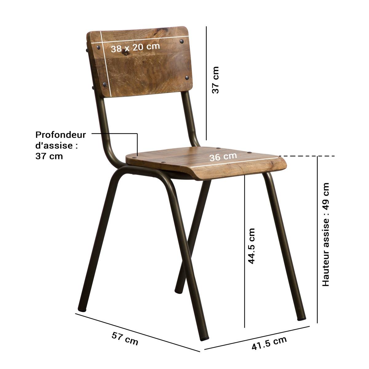 Chaise d'écolier en bois de manguier Marcus (lot de 2)