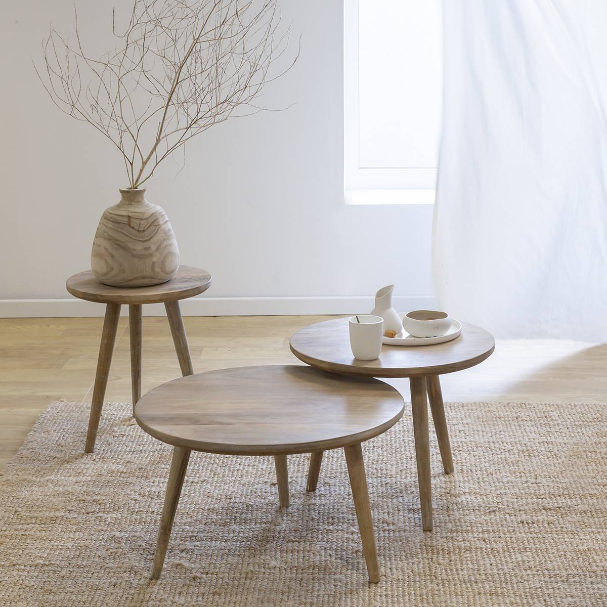 Table basse gigogne en bois de manguier Mykonos
