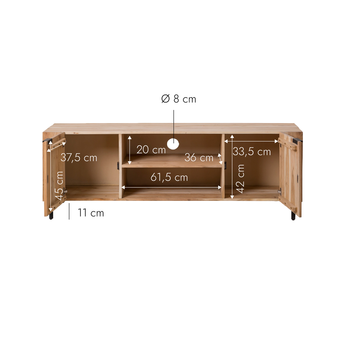 Meuble TV en bois d'acacia Paula