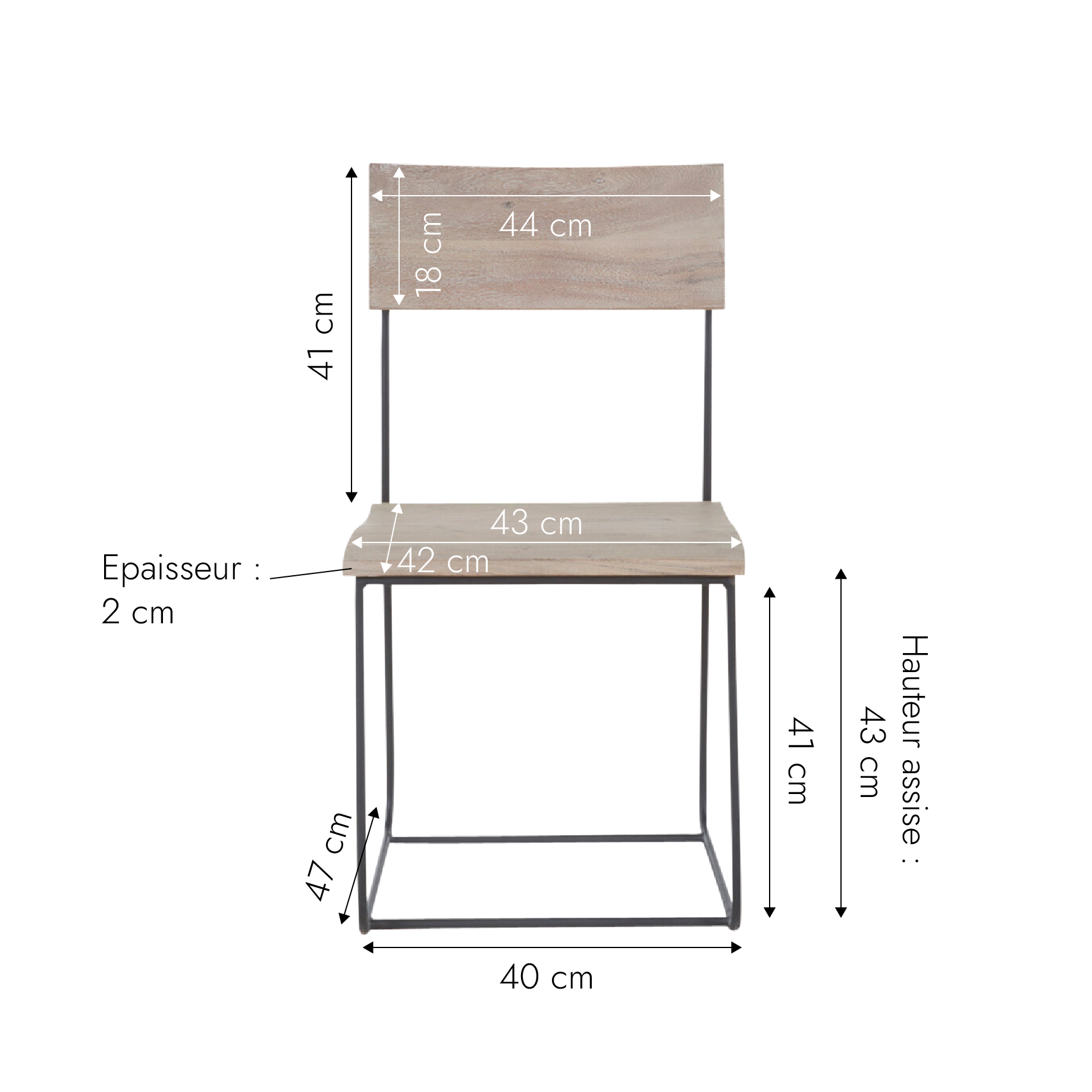 Mood Pieds de chaise en métal, 62,5 × 41,5 × 6 cm