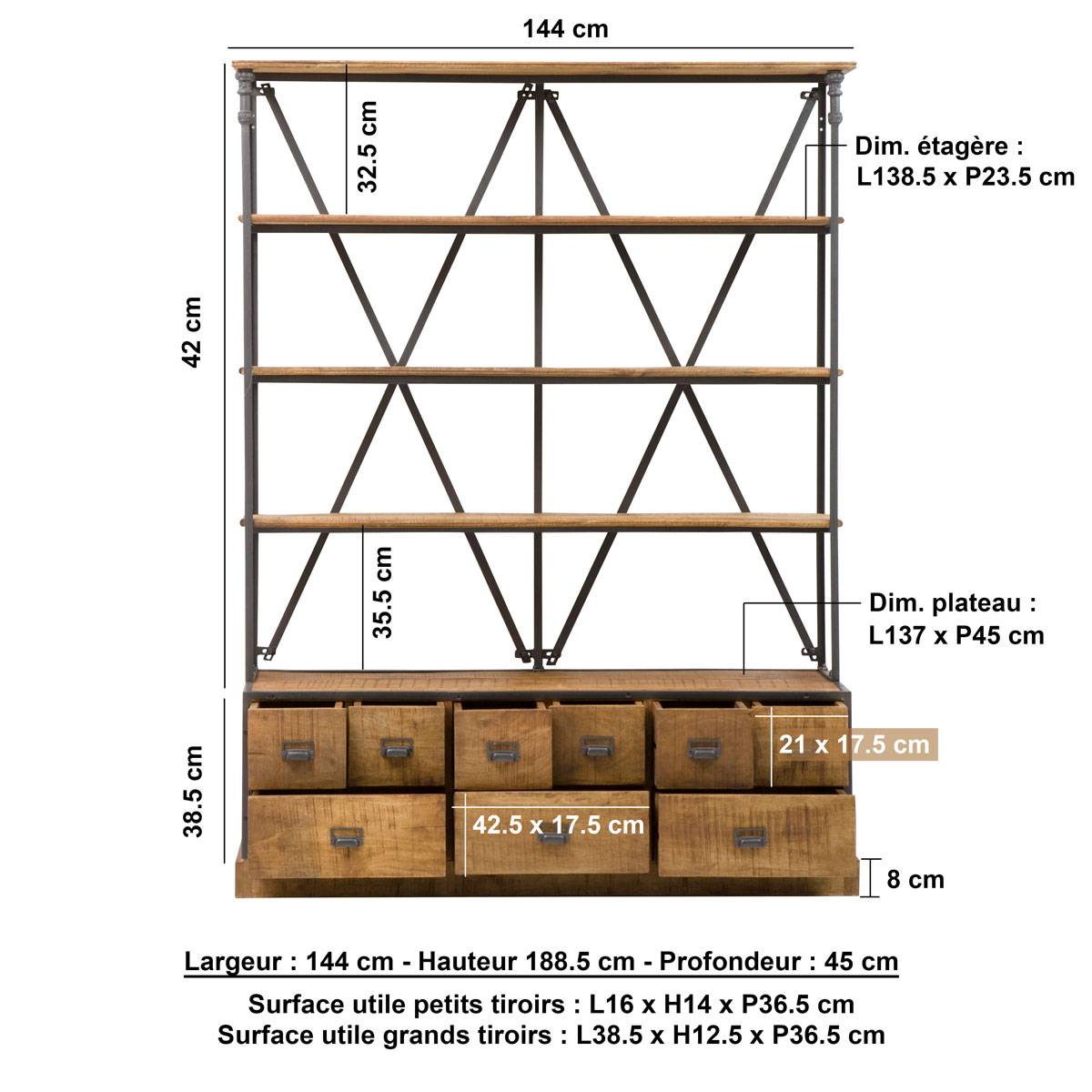 Bibliothèque en métal et bois de manguier Marcel