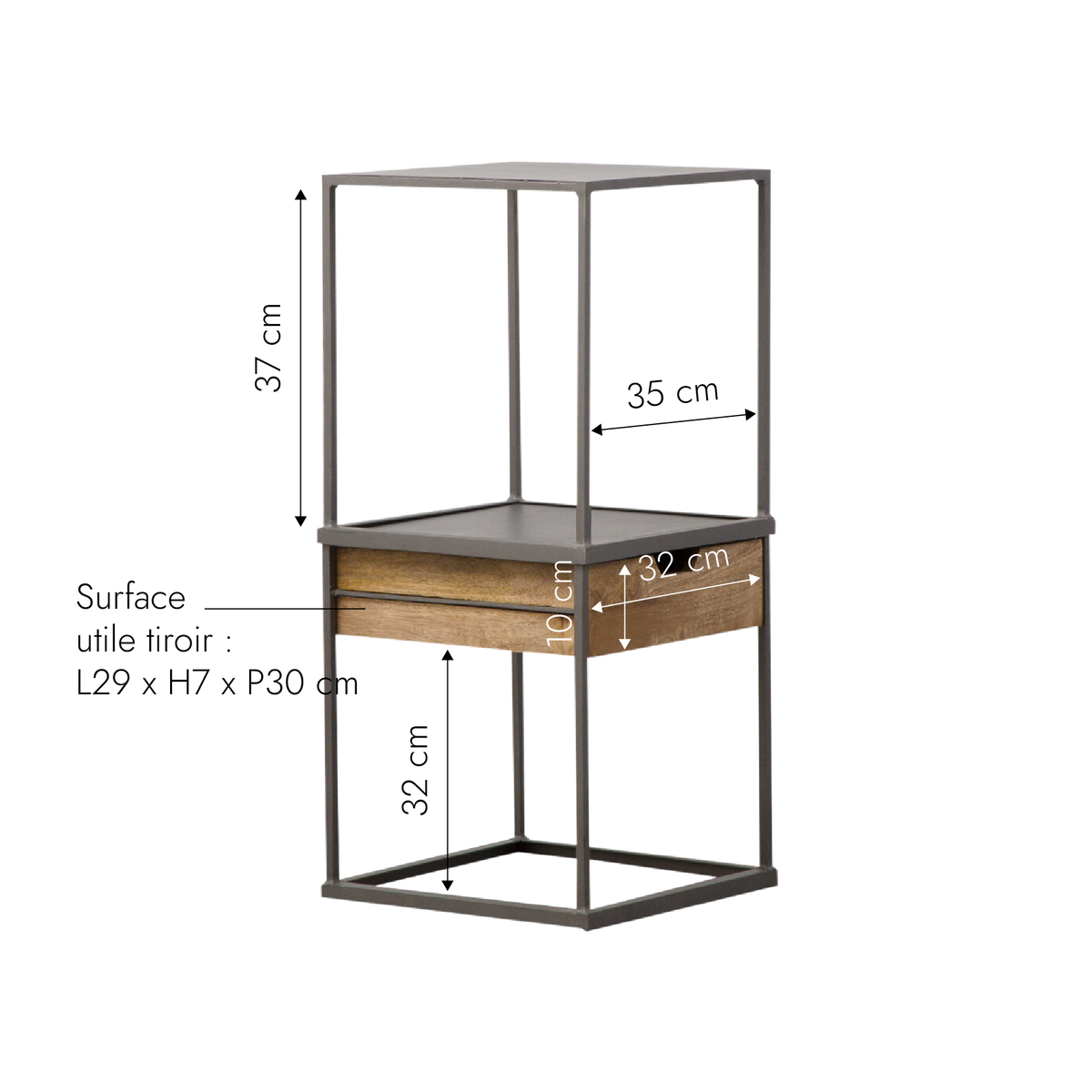 Table de chevet superposable en bois et métal Sophia (lot de 2)