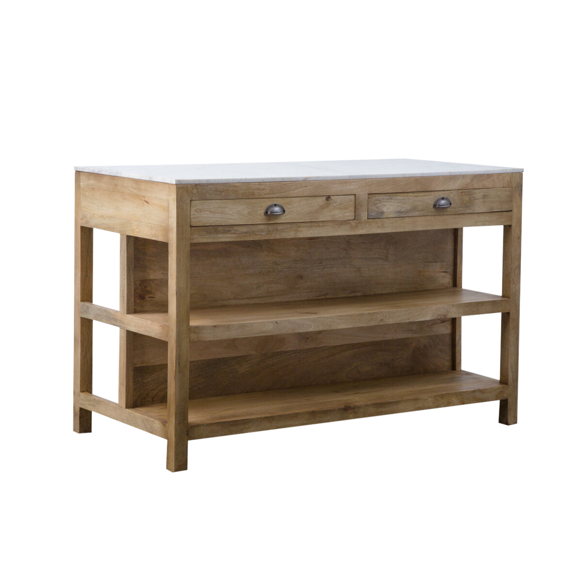 Ilot central en bois de manguier et marbre blanc Louisa