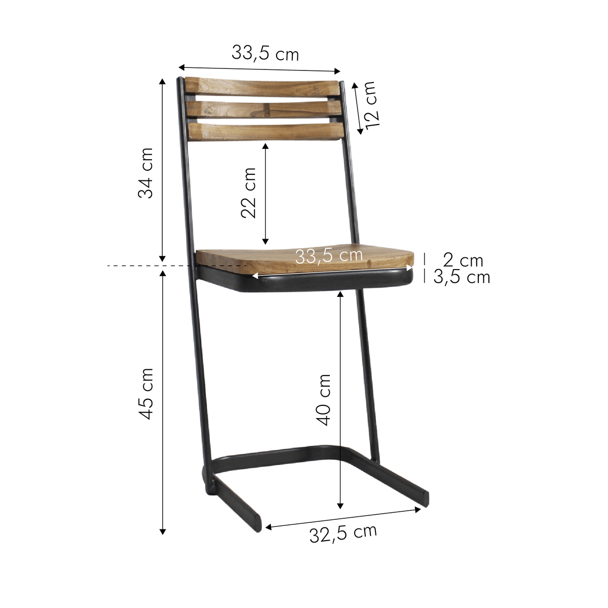 Chaise en bois de teck et métal gris Robin (lot de 2)
