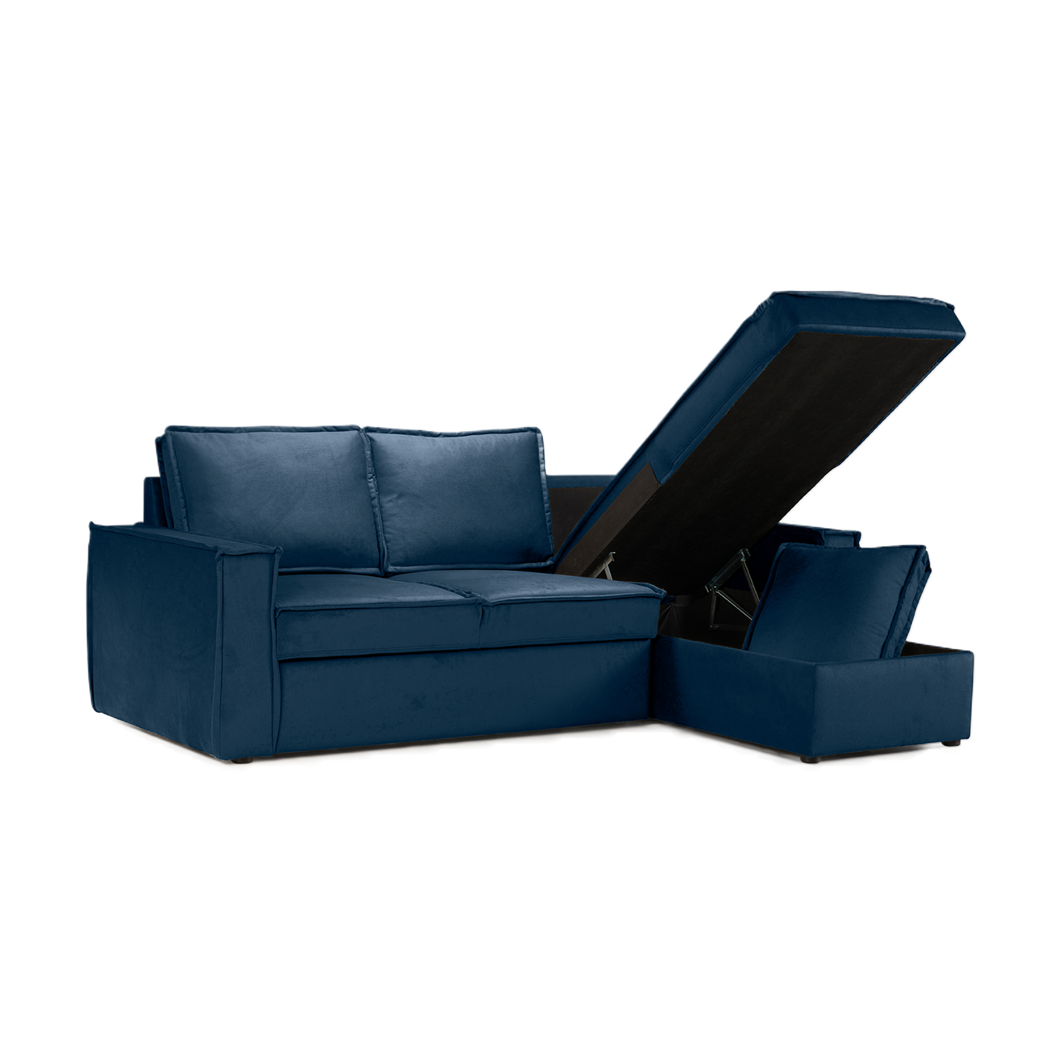 Canapé d'angle droit convertible 4 places en tissu bleu Paris