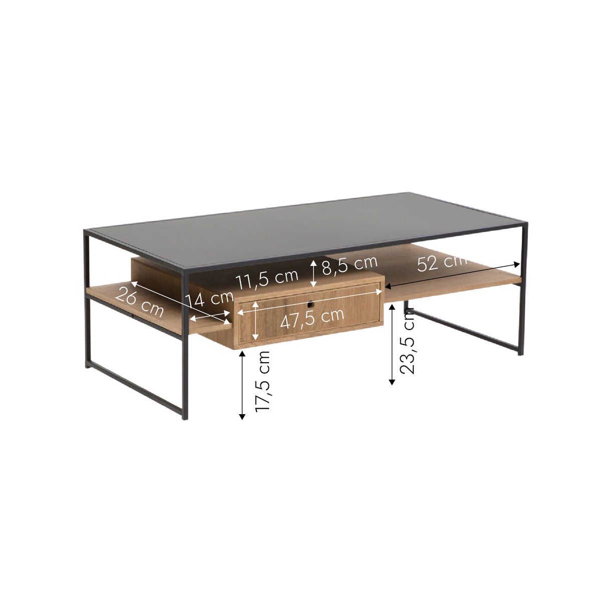 Table basse en bois de frêne et métal Ortense