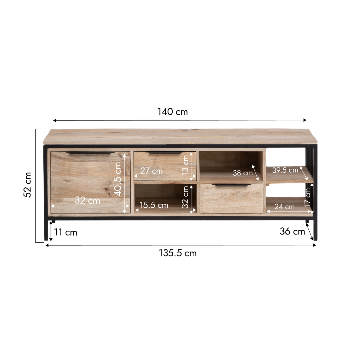 Meuble TV en bois de manguier et métal Héloïse