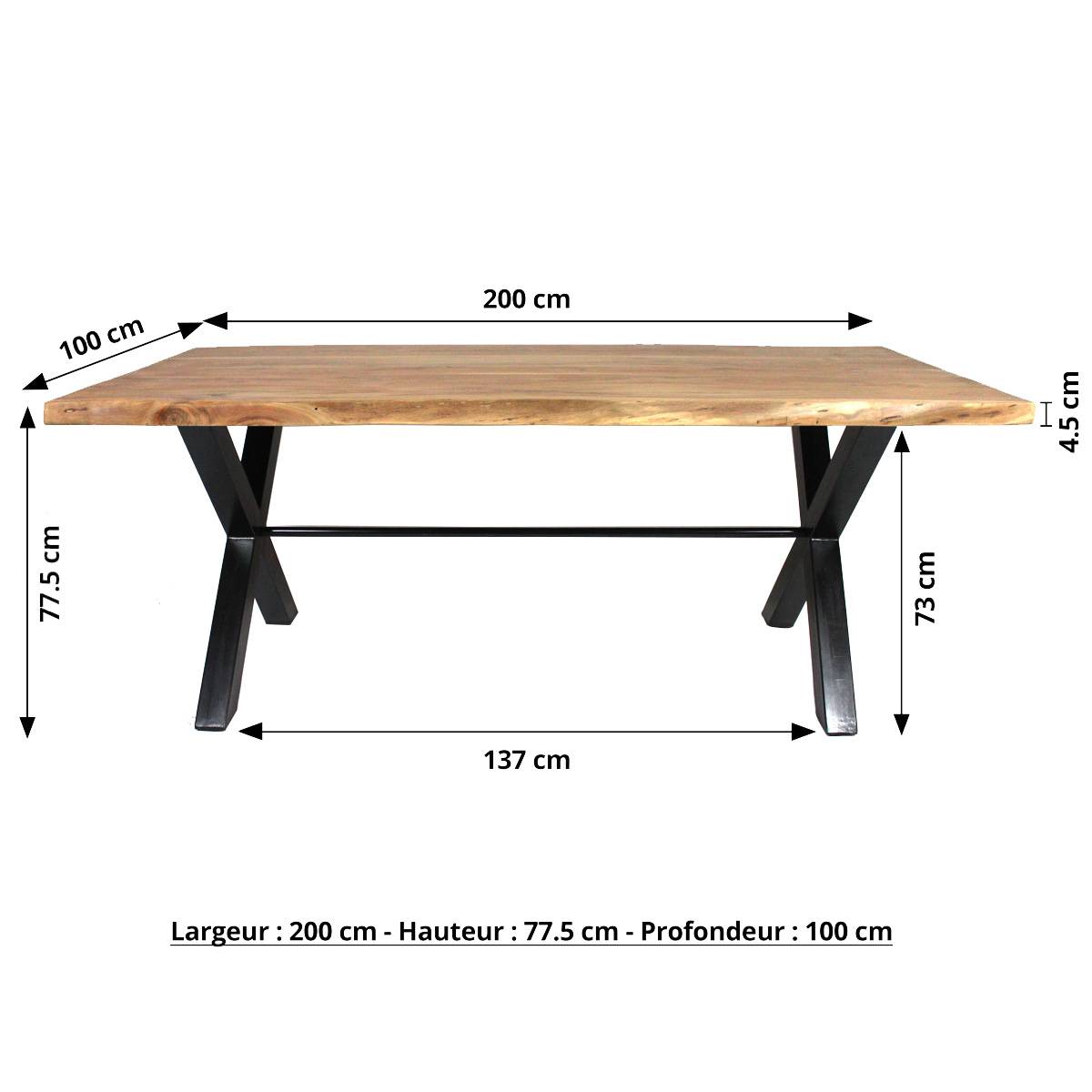Table à manger bois massif tronc d'arbre, pieds métal - Made in