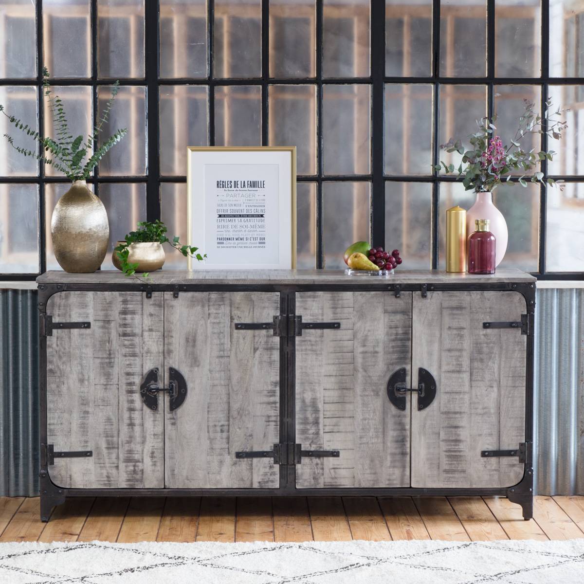 buffet industriel bois gris métal