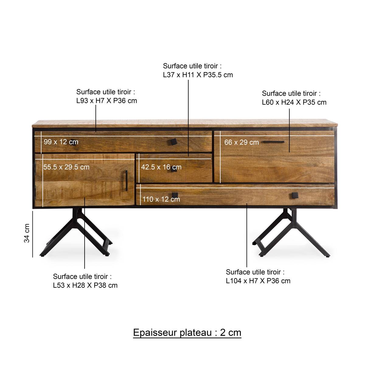 Buffet en bois de manguier et métal Honoré