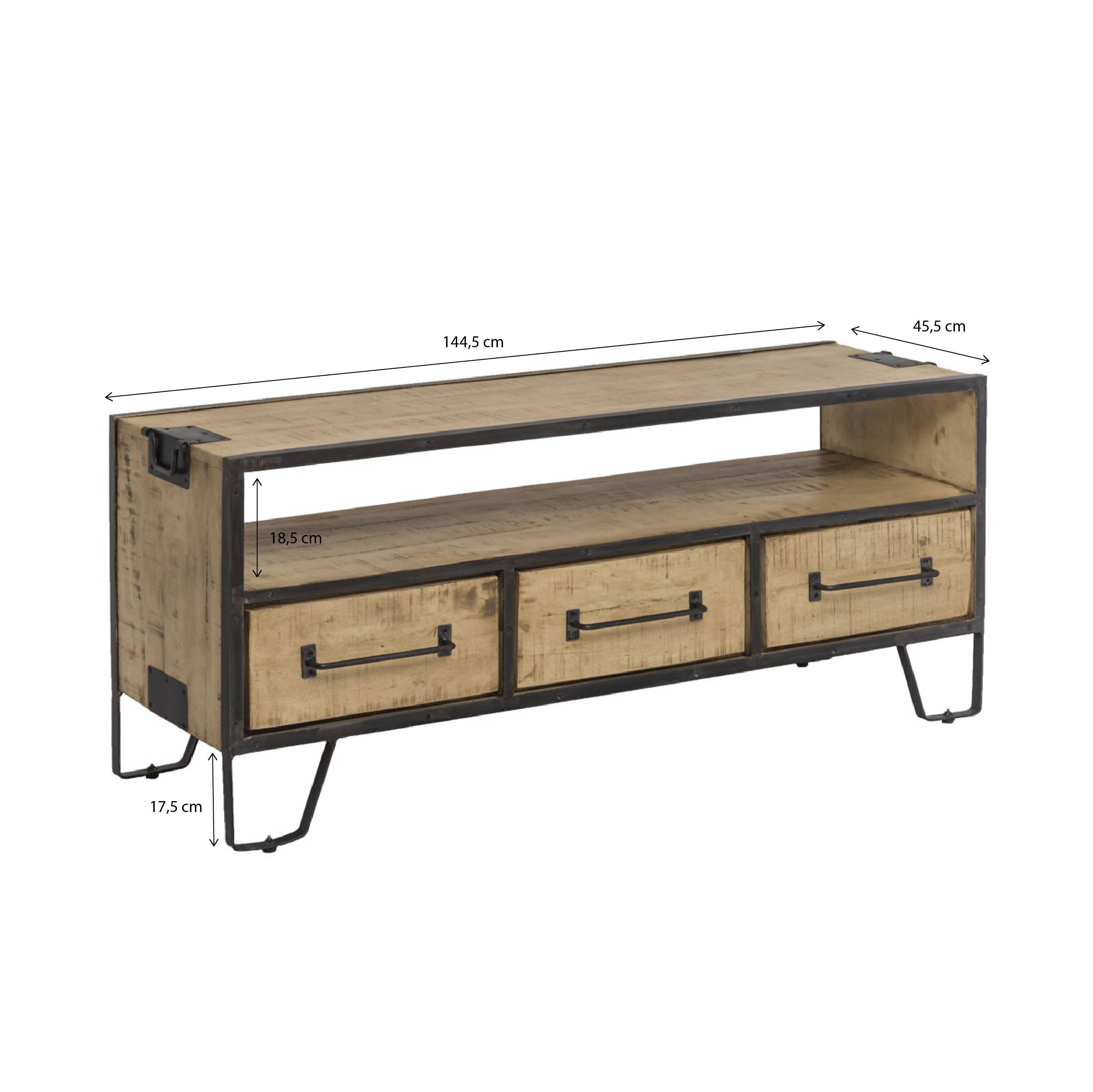 Meuble TV en bois de manguier 3 tiroirs Wood