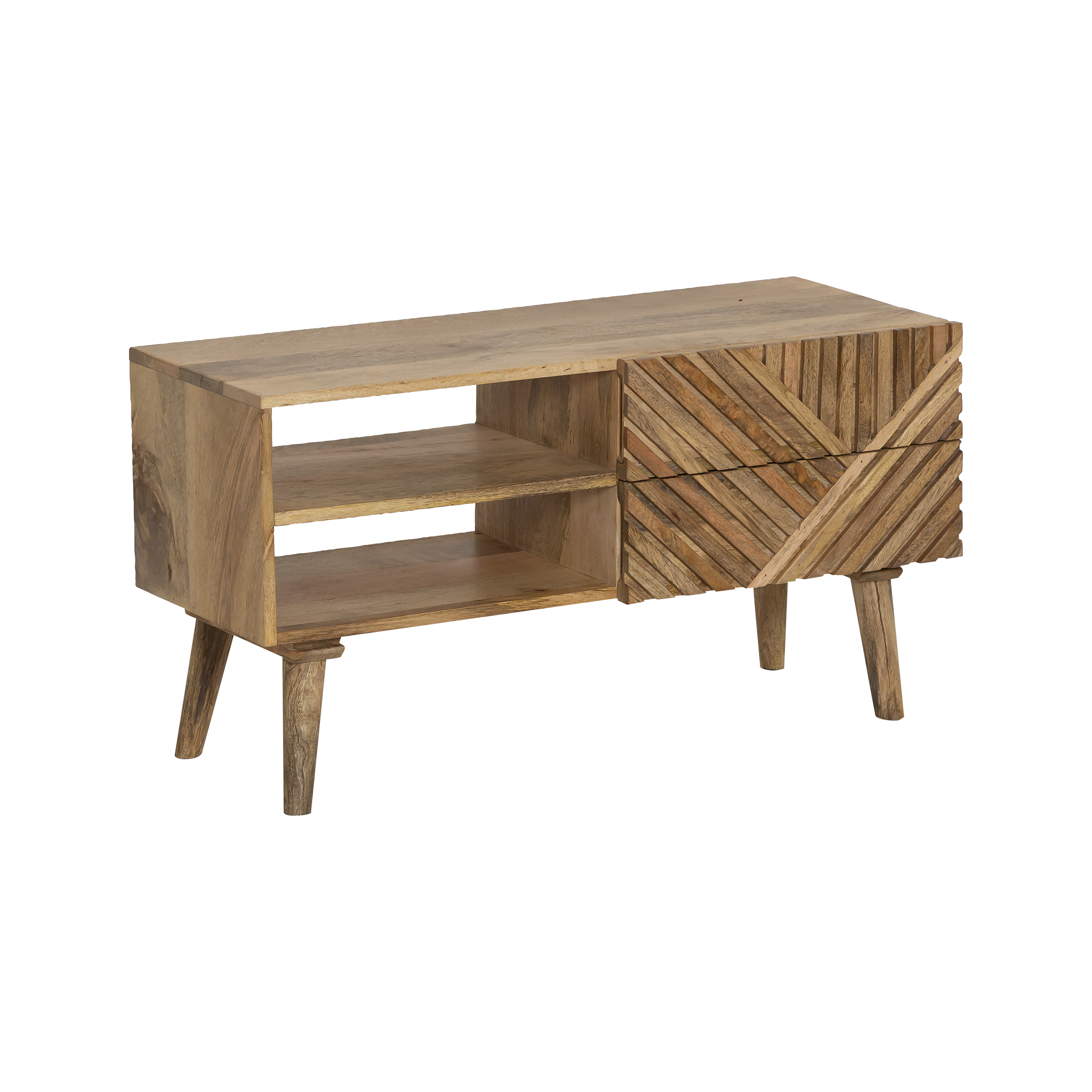 Meuble TV en bois de manguier chevrons Maëva