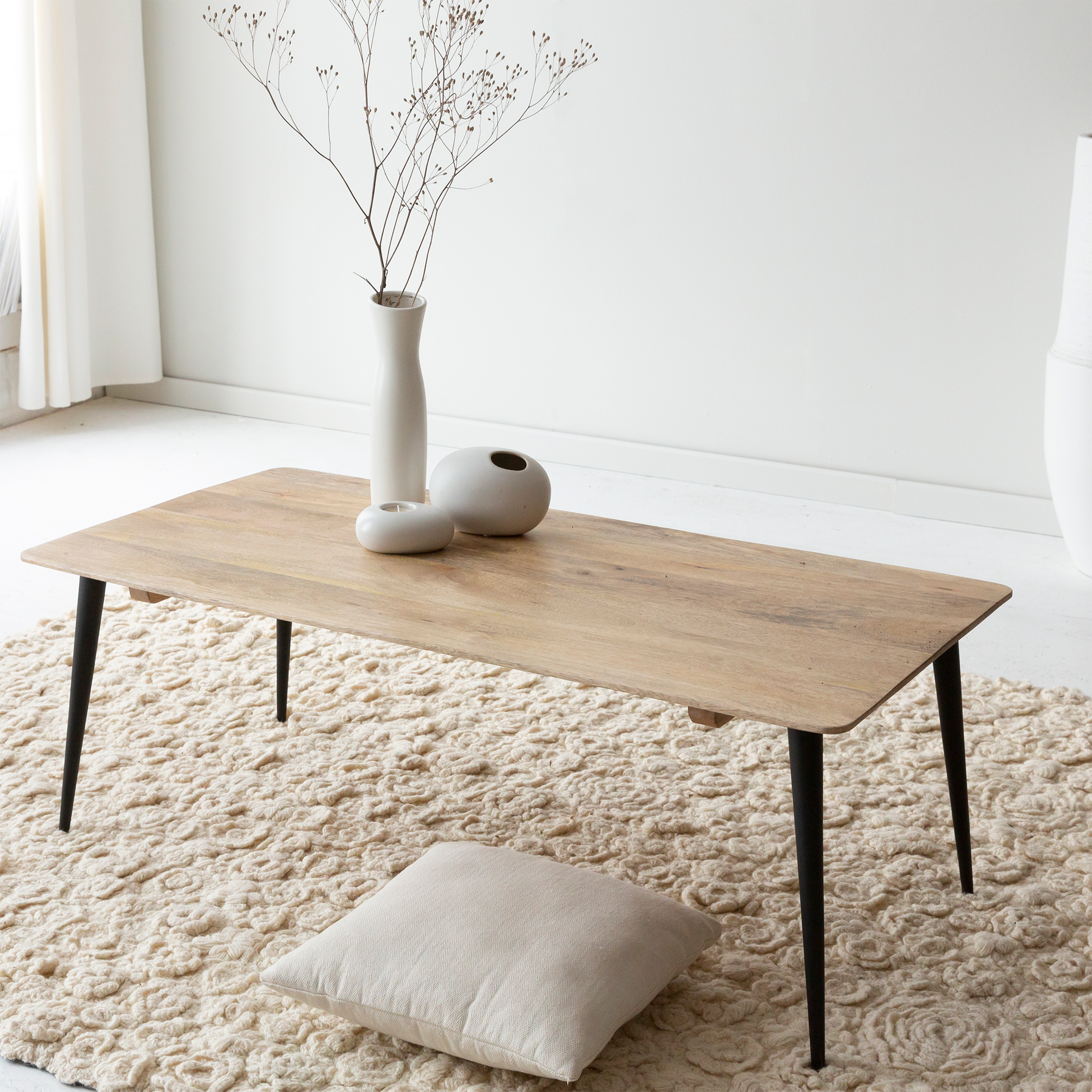 Table basse rectangle en bois de manguier et métal Aimée