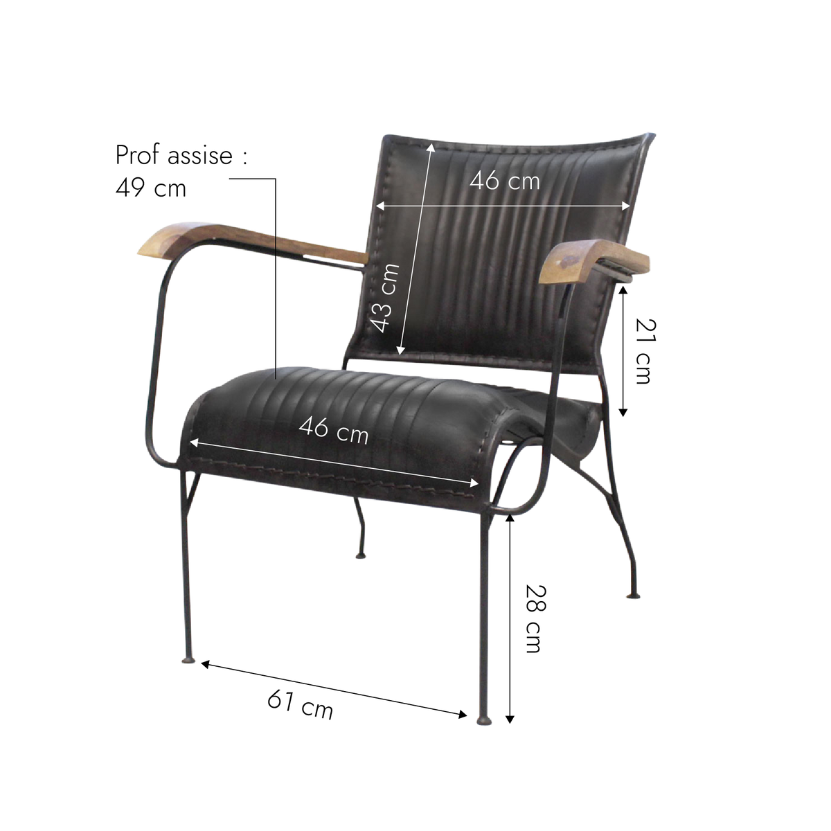 Fauteuil en cuir noir Romane
