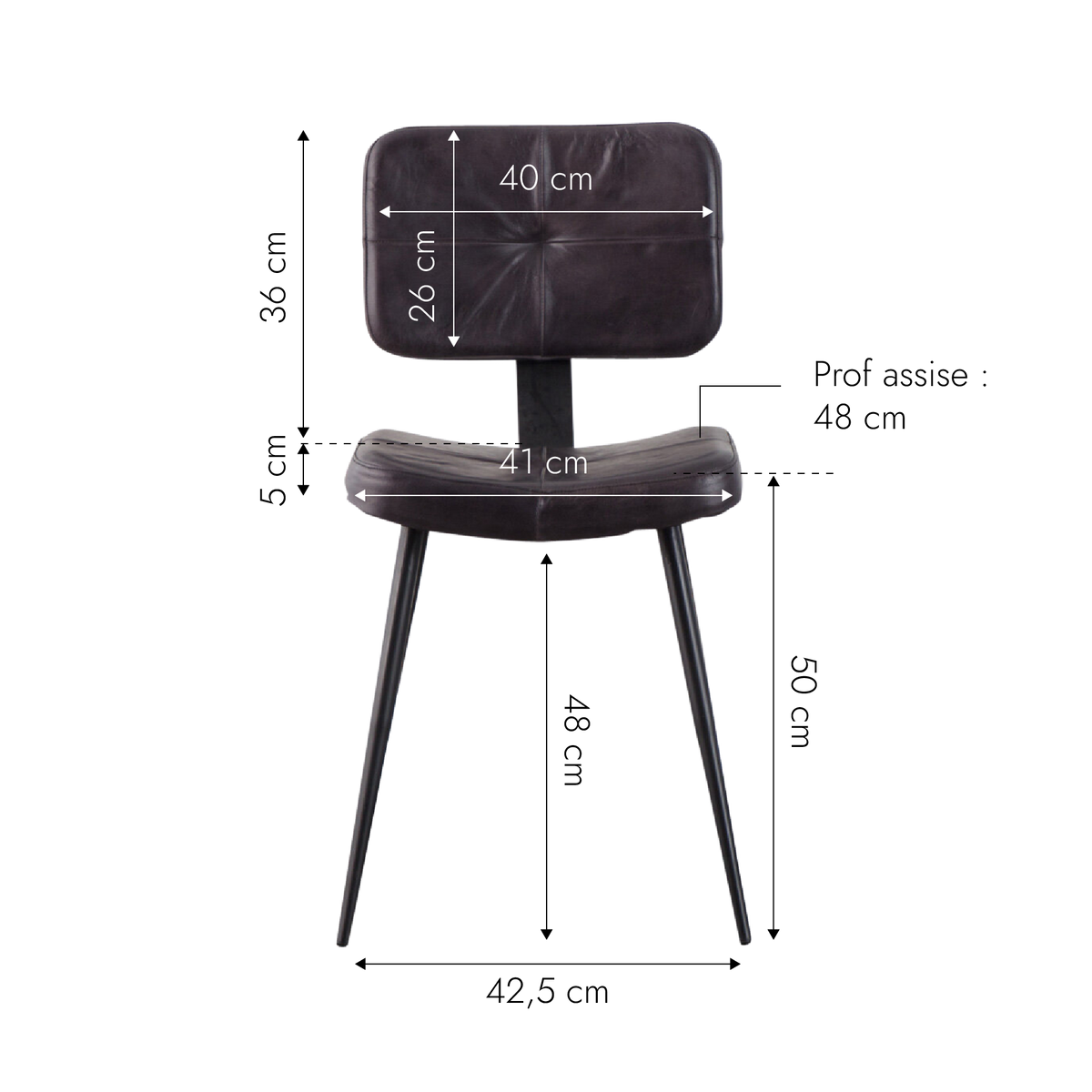 Chaise en cuir noir Tiphaine (lot de 2)