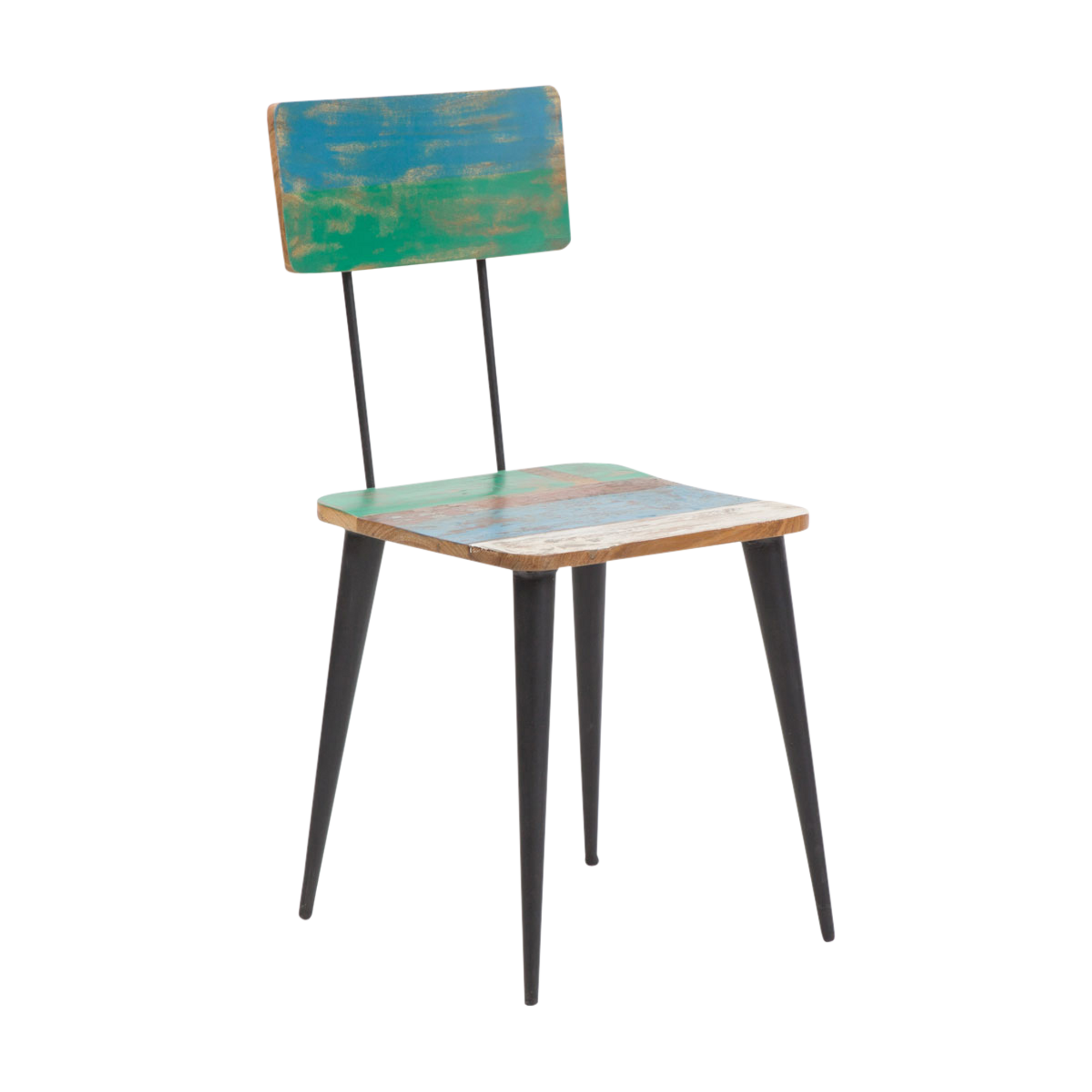 chaise bois coloré et métal bleu vert