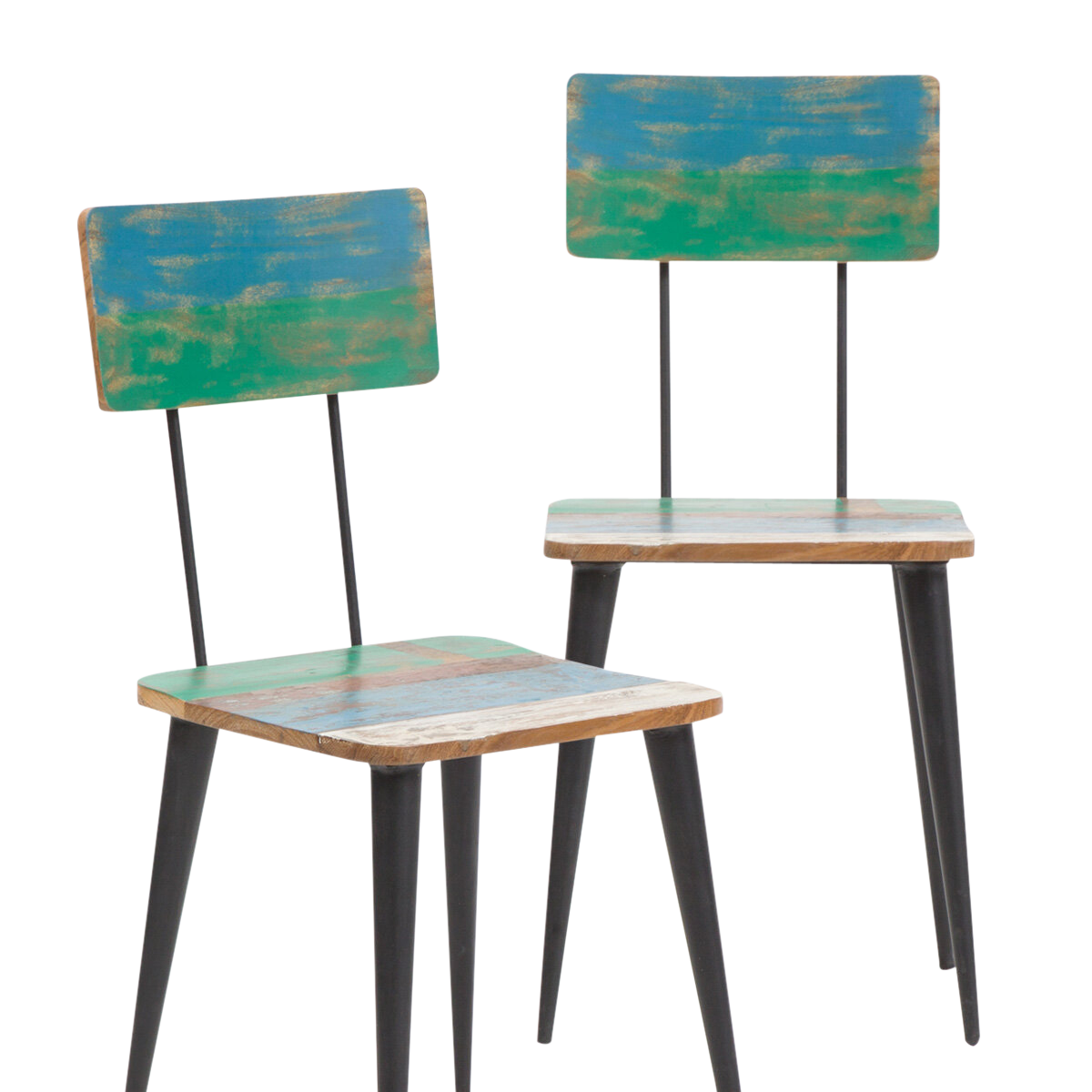 Lot de 2 chaises bois coloré et métal bleu vert