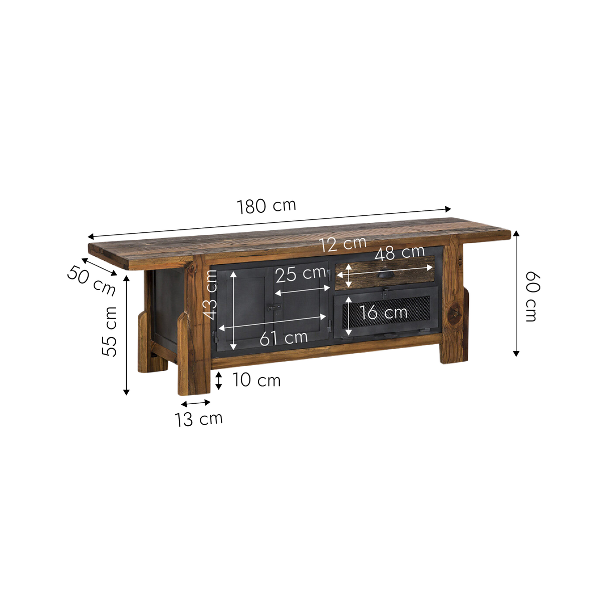 Meuble TV en bois recyclé et métal Hector