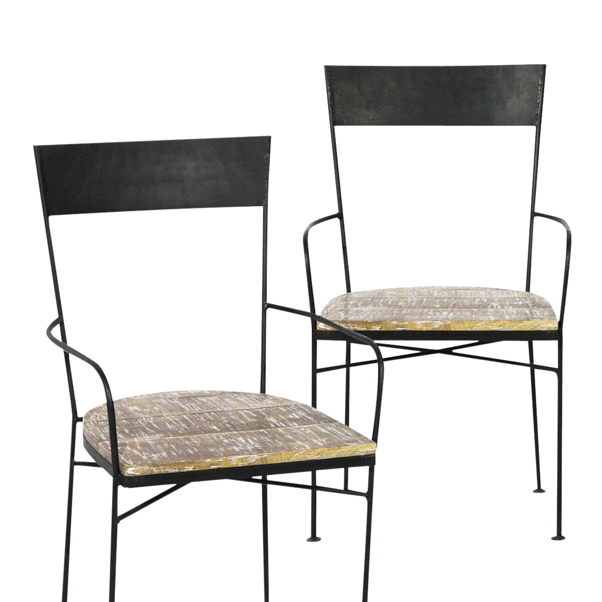 Lot de 2 fauteuils industriel en metal et bois recyclé
