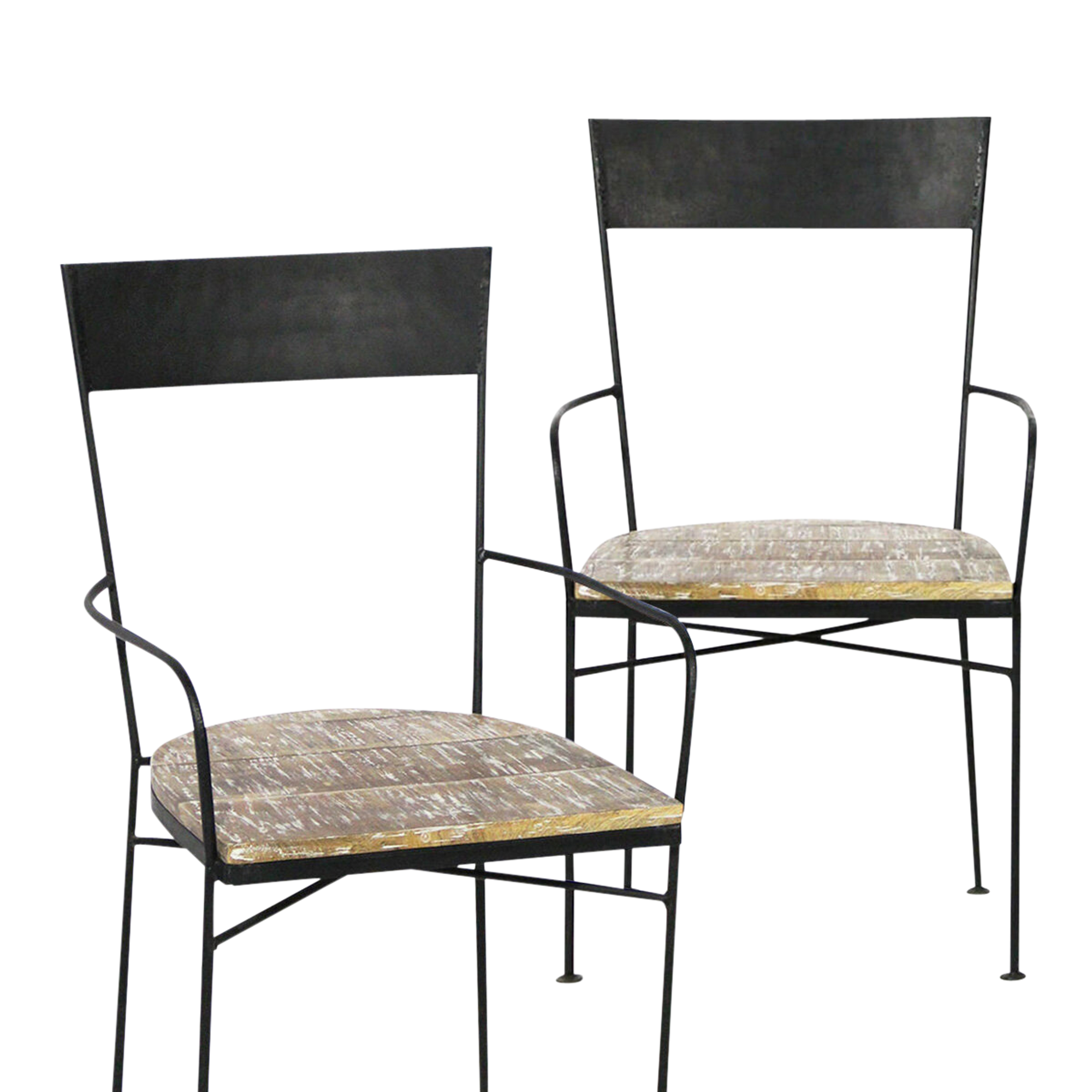 Lot de 2 fauteuils industriel en metal et bois recyclé