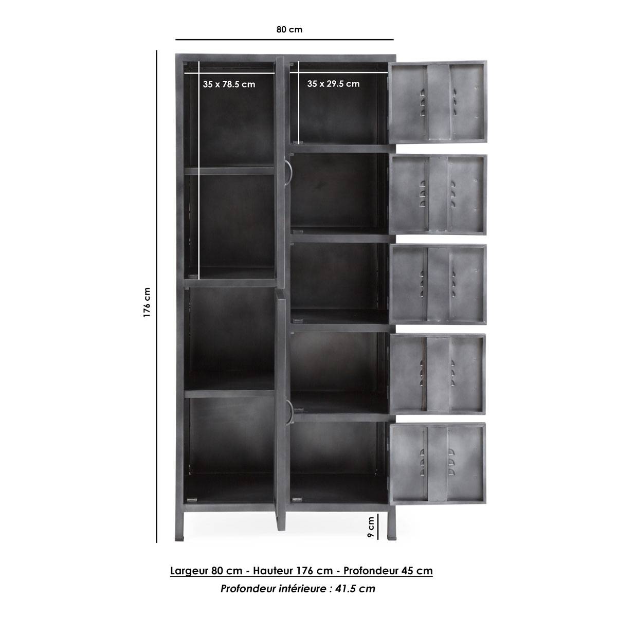 Armoire haute métallique portes rideaux 200*120*45 cm -Coloris au choix