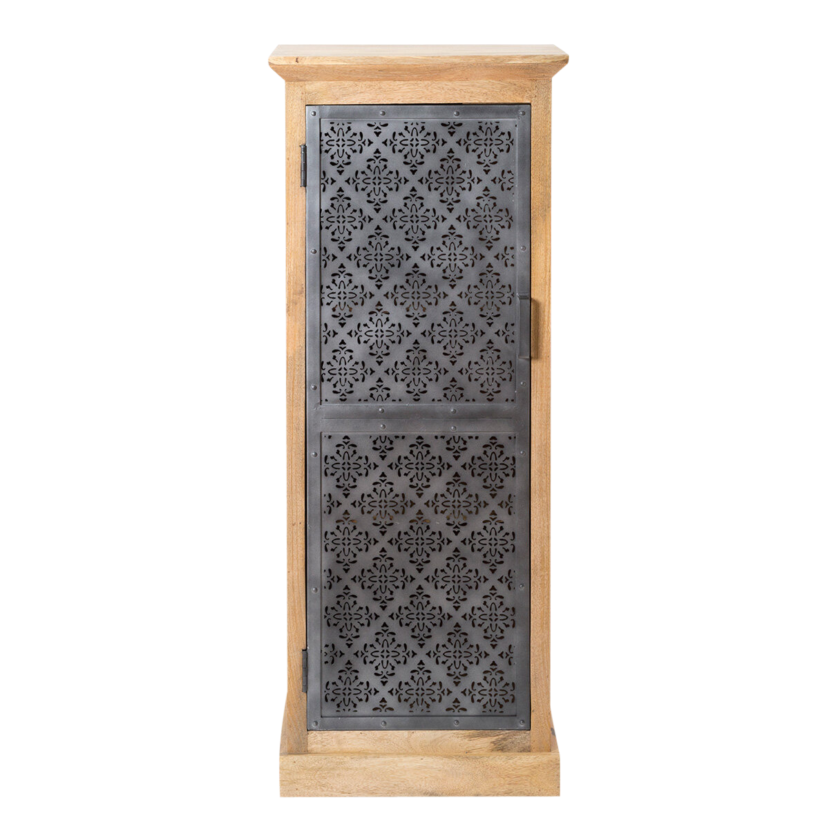 Manteau de cheminée en bois et métal avec tiroirs de rangements en colonne,  finition bois naturel