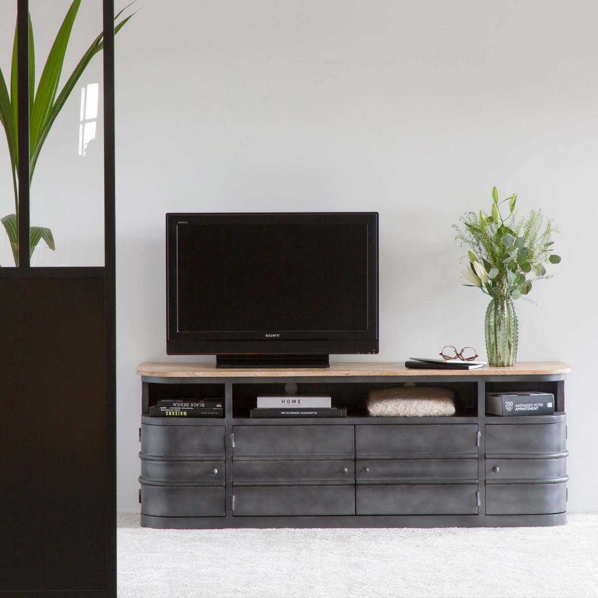 meuble tv indus bois et métal gris