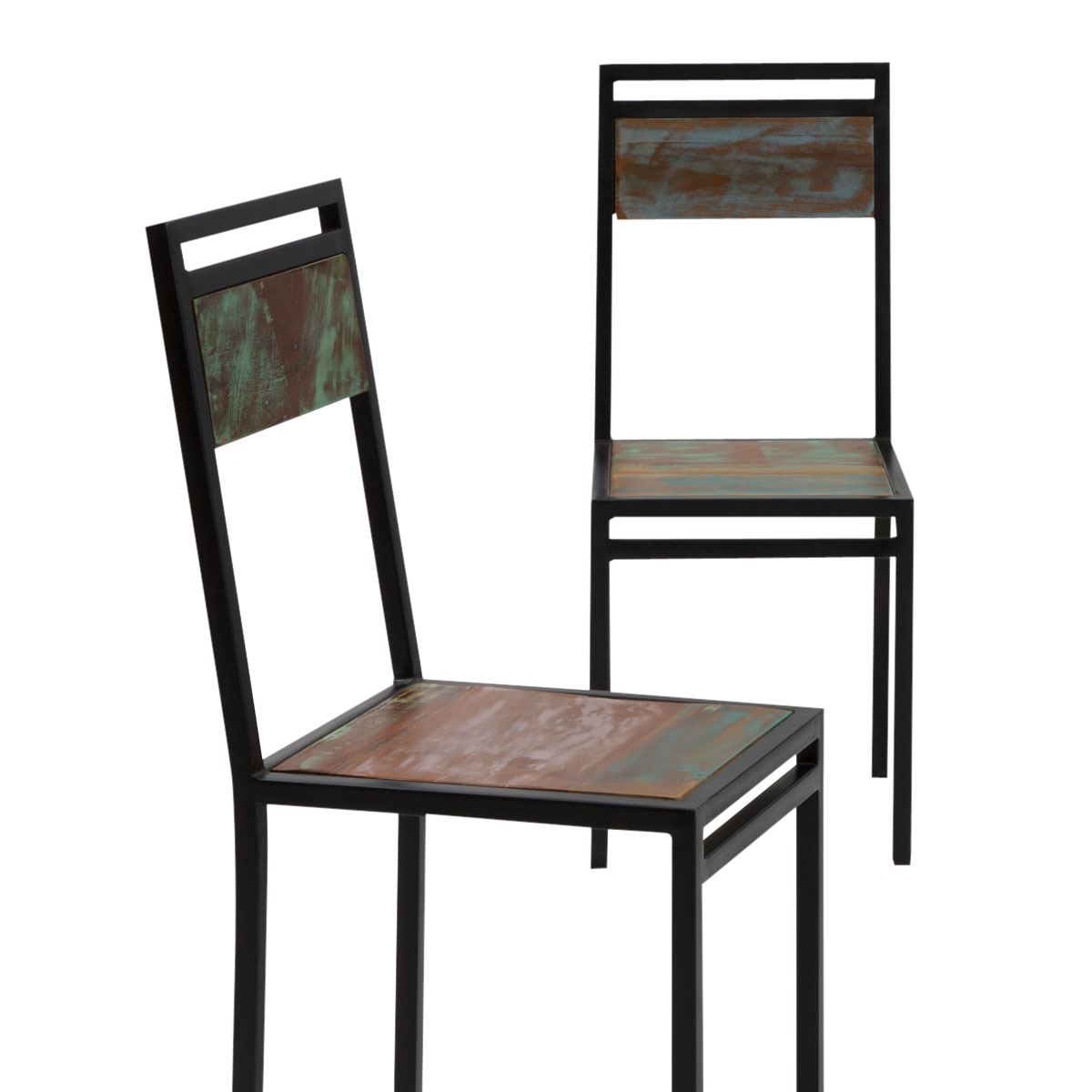 Chaise industrielle bois de manguier coloré