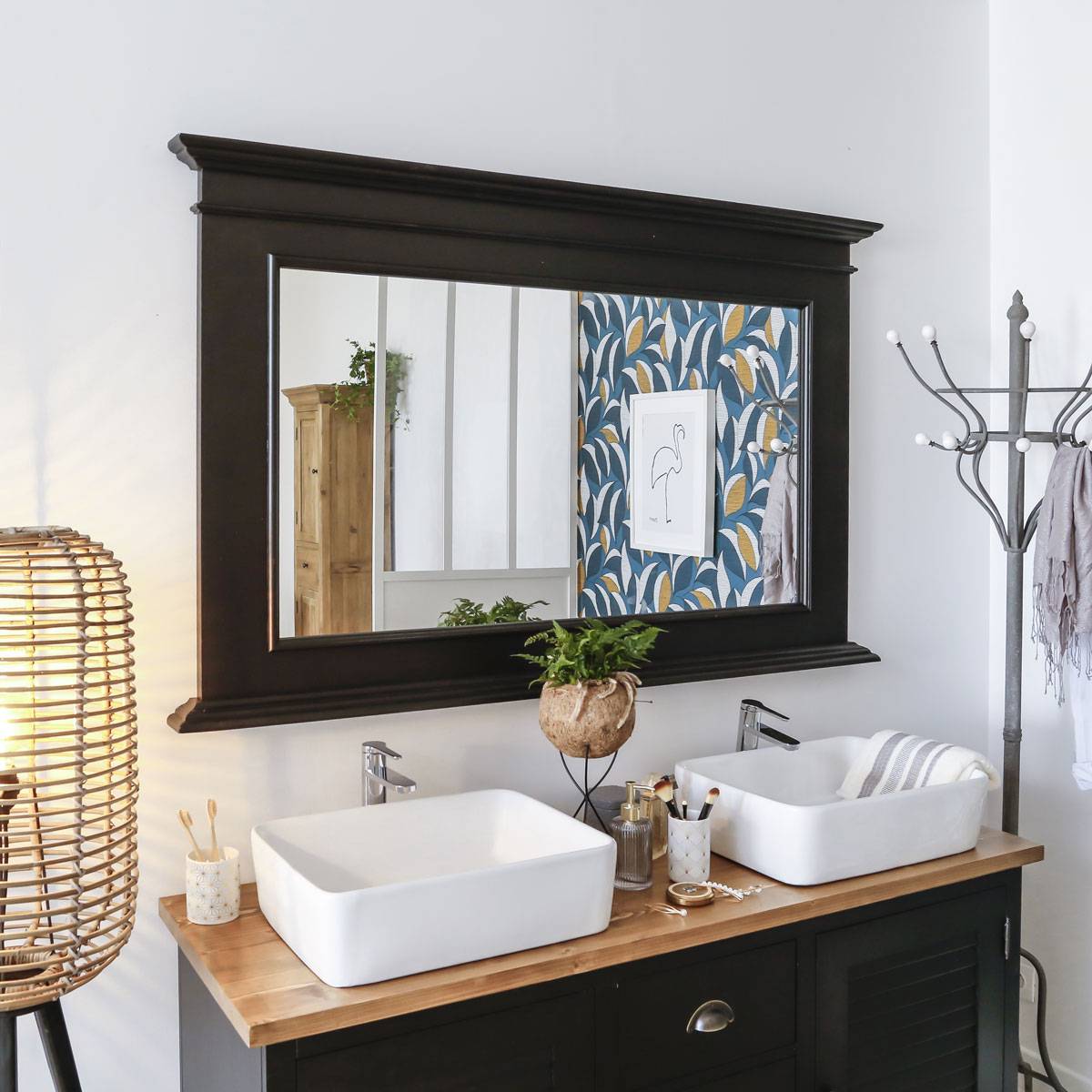 Meuble salle de bain en pin massif noir Manel 150 cm - Made In Meubles