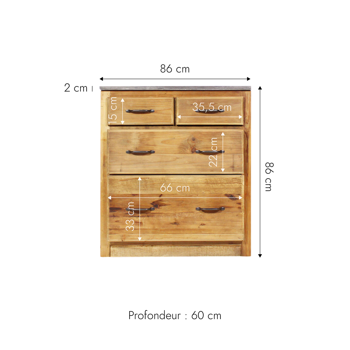 Meuble de cuisine 4 tiroirs - Champetre