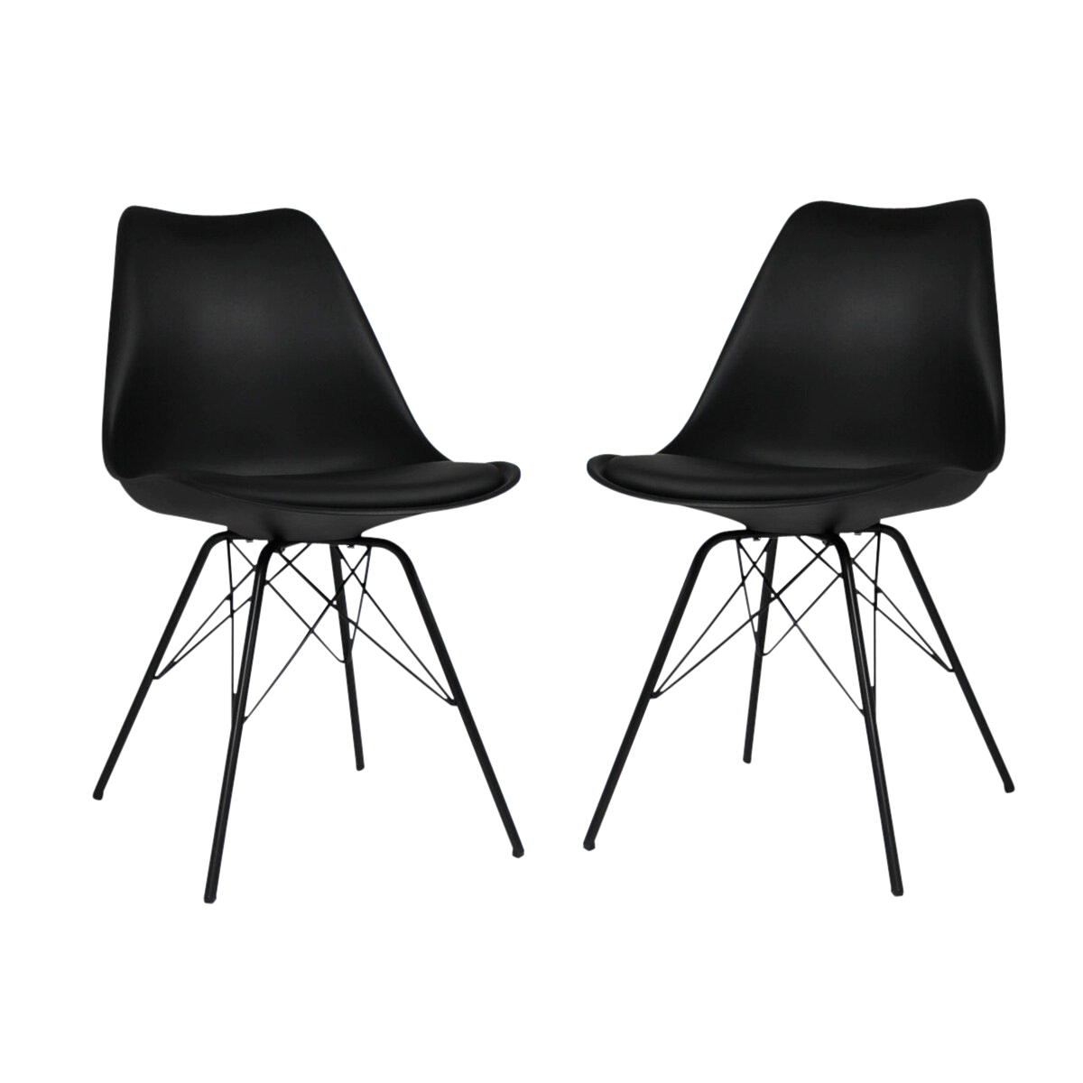 Lot de 2 chaises scandinaves transparentes et coussin noir SULLY
