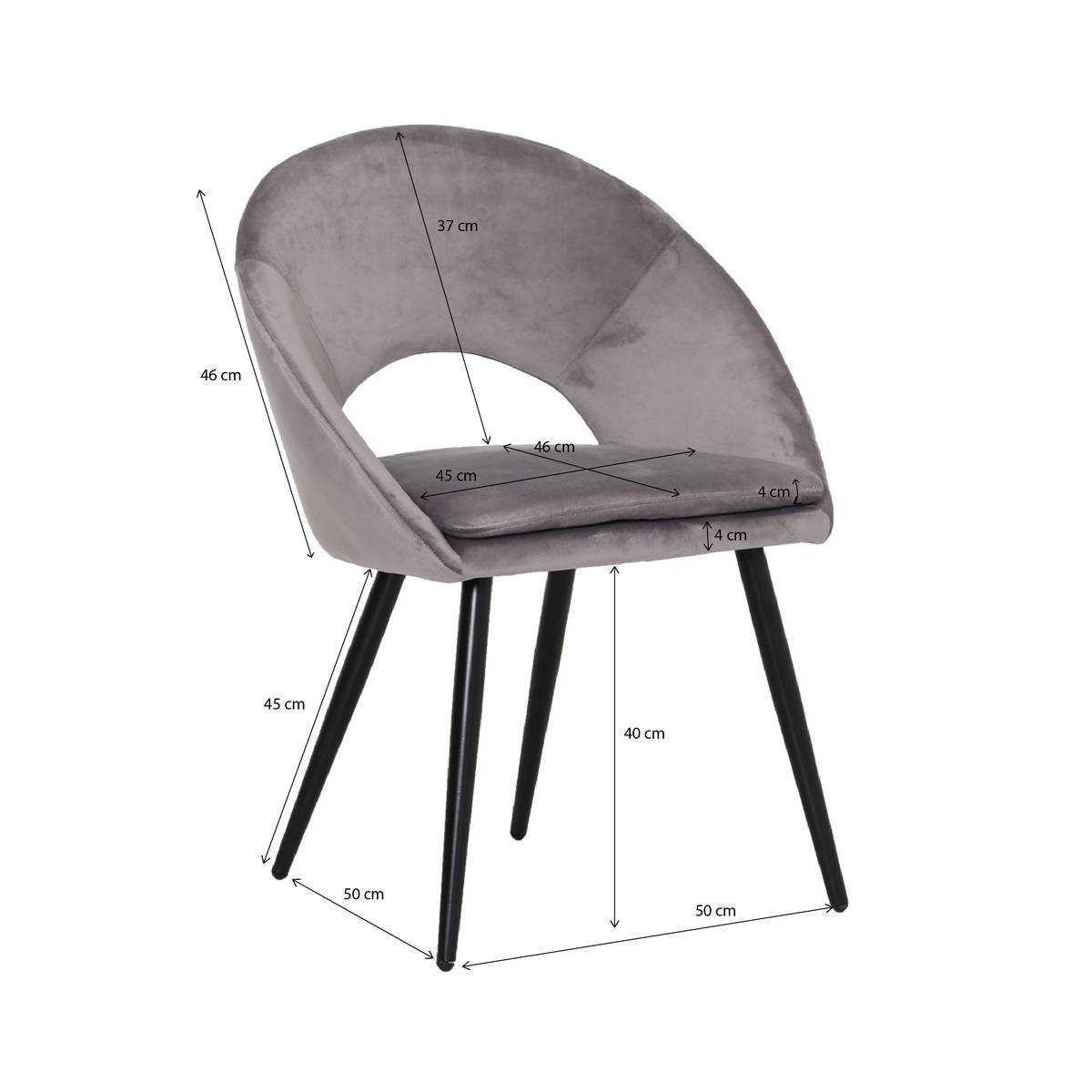 Chaise style fauteuil en velours gris souris Elouan (lot de 2)