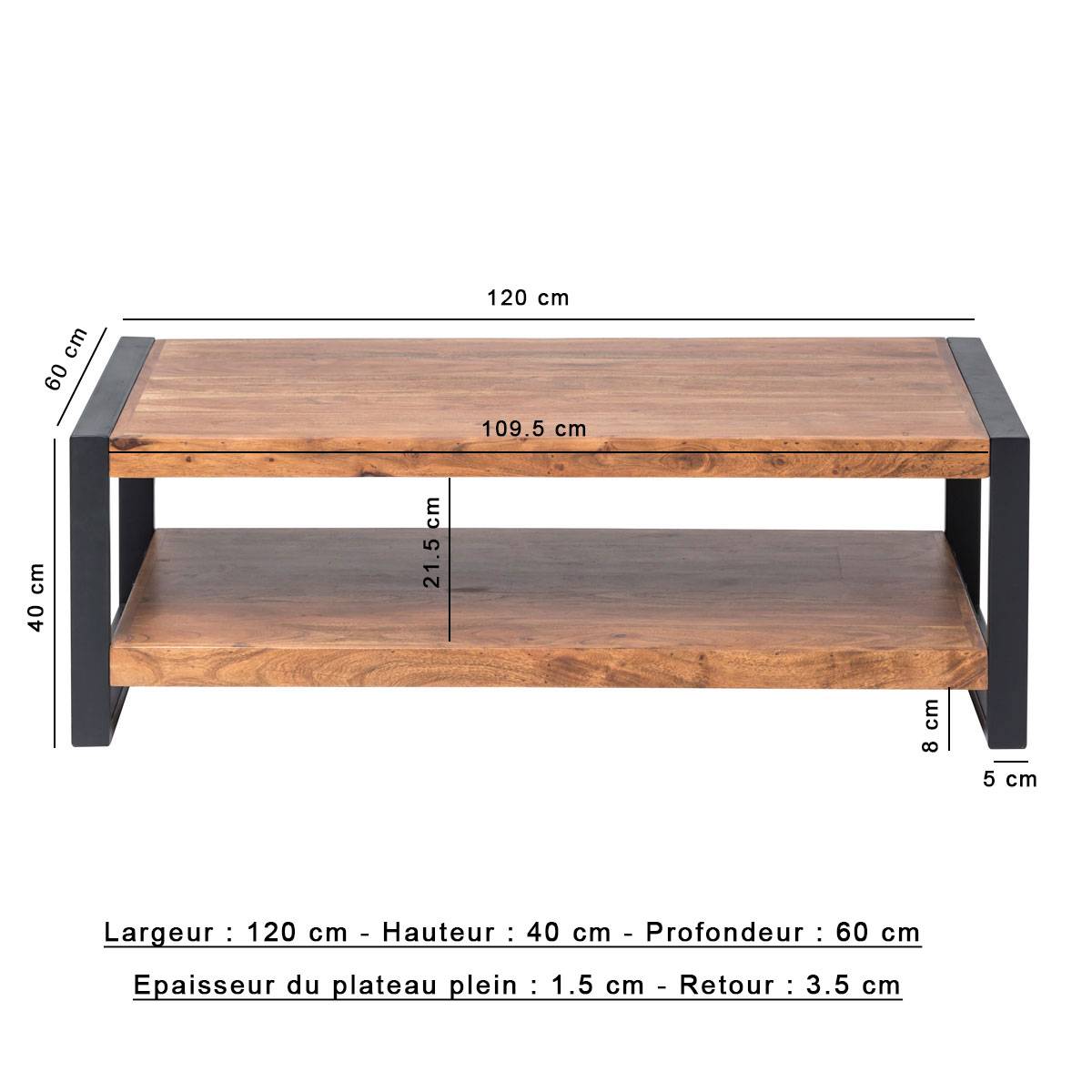 Table basse en bois d'acacia Havana 120 cm