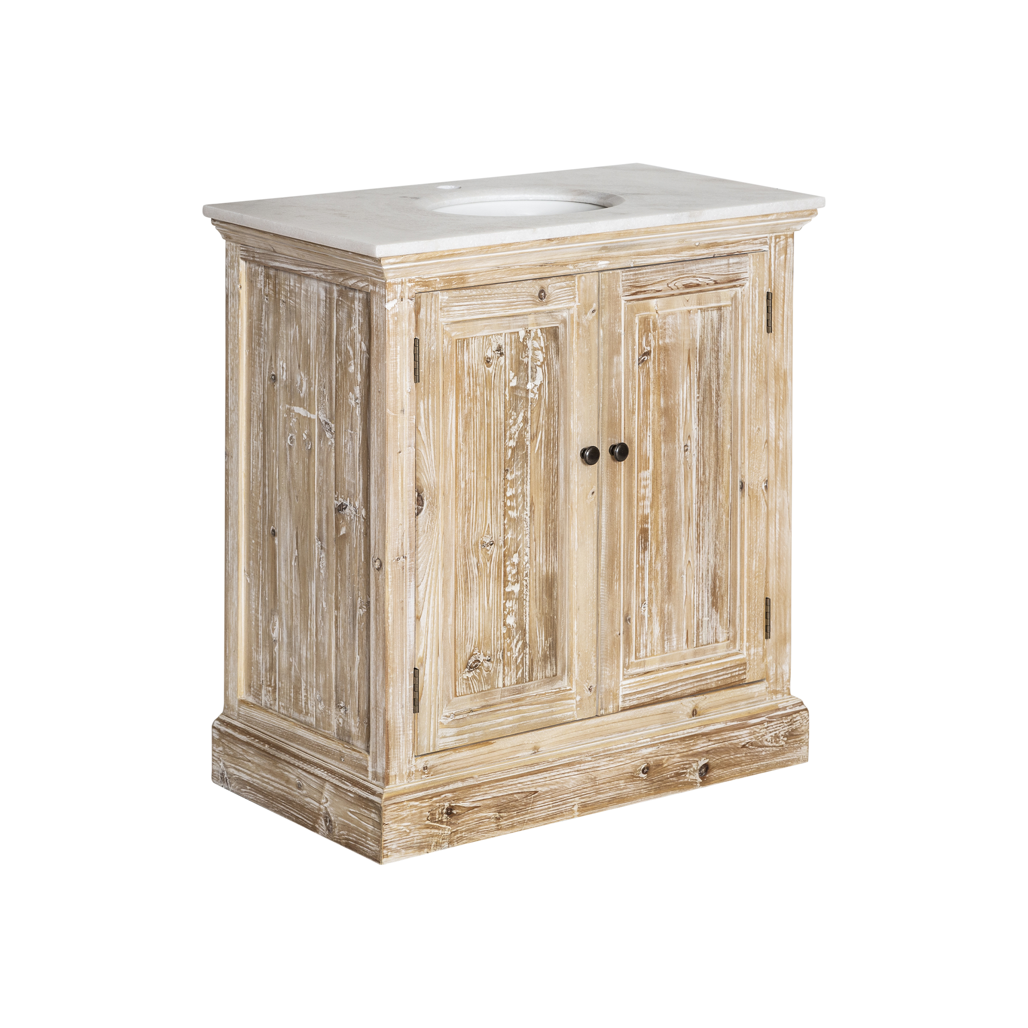 Meuble sous vasque en pin recyclé blanchi Gemma