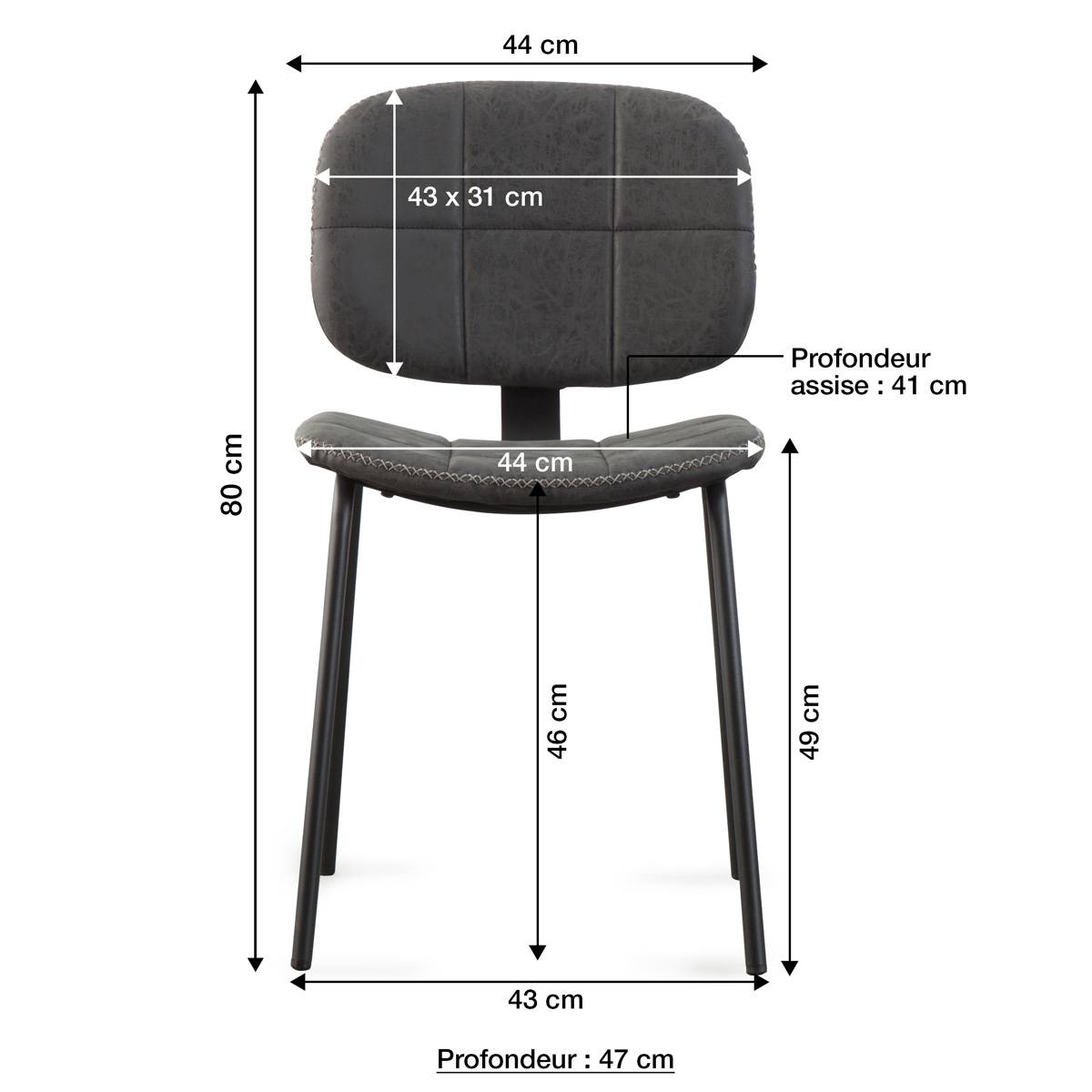 Chaise noire coutures apparentes Christophe (lot de 2)