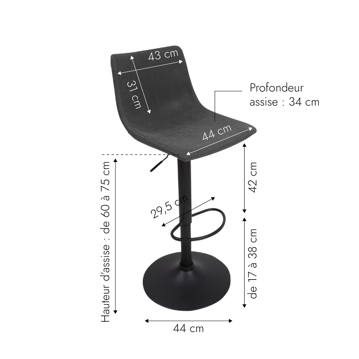 Chaise de bar marron réglable pied central Maya (lot de 2)