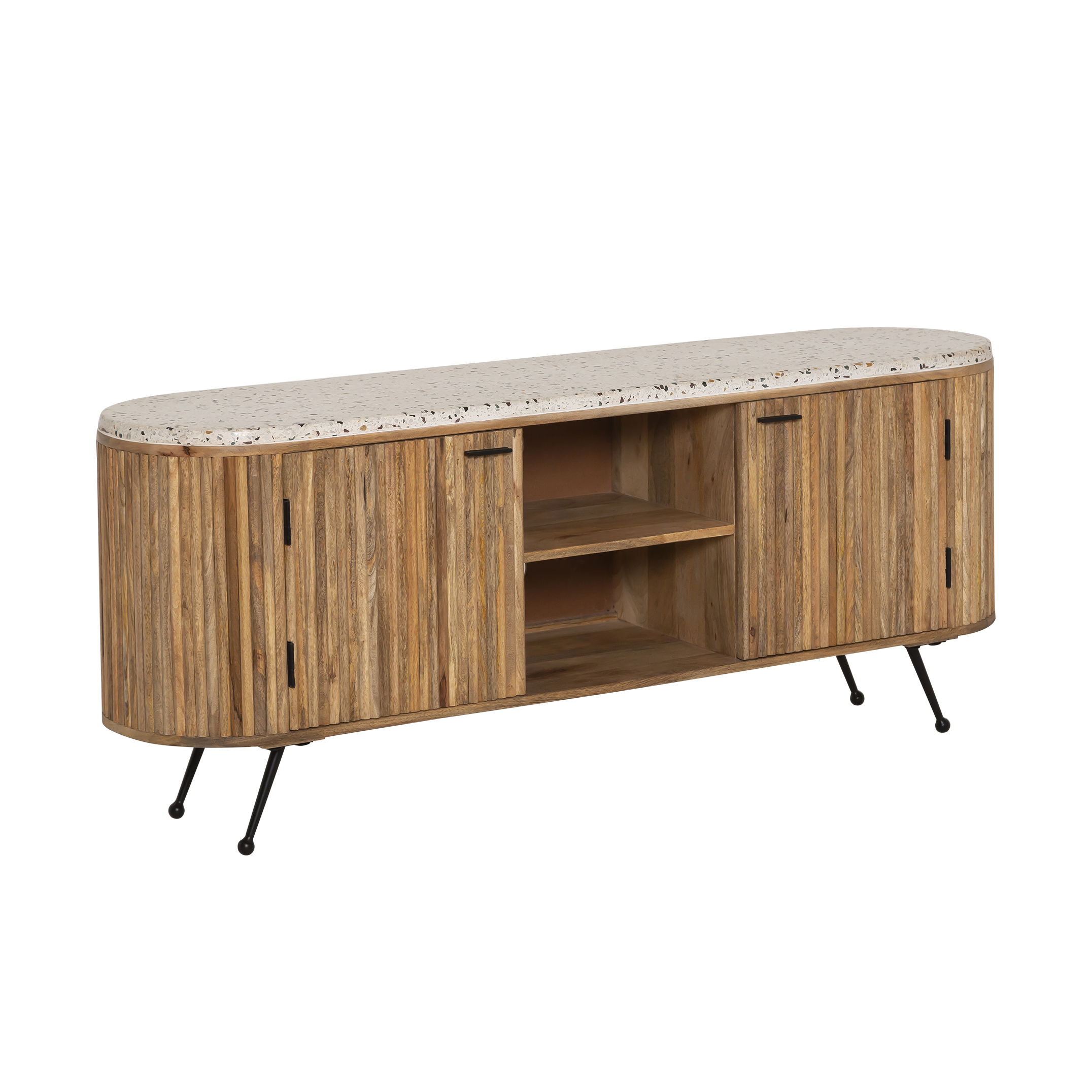 Meuble TV en bois de manguier et terrazzo Ambrine
