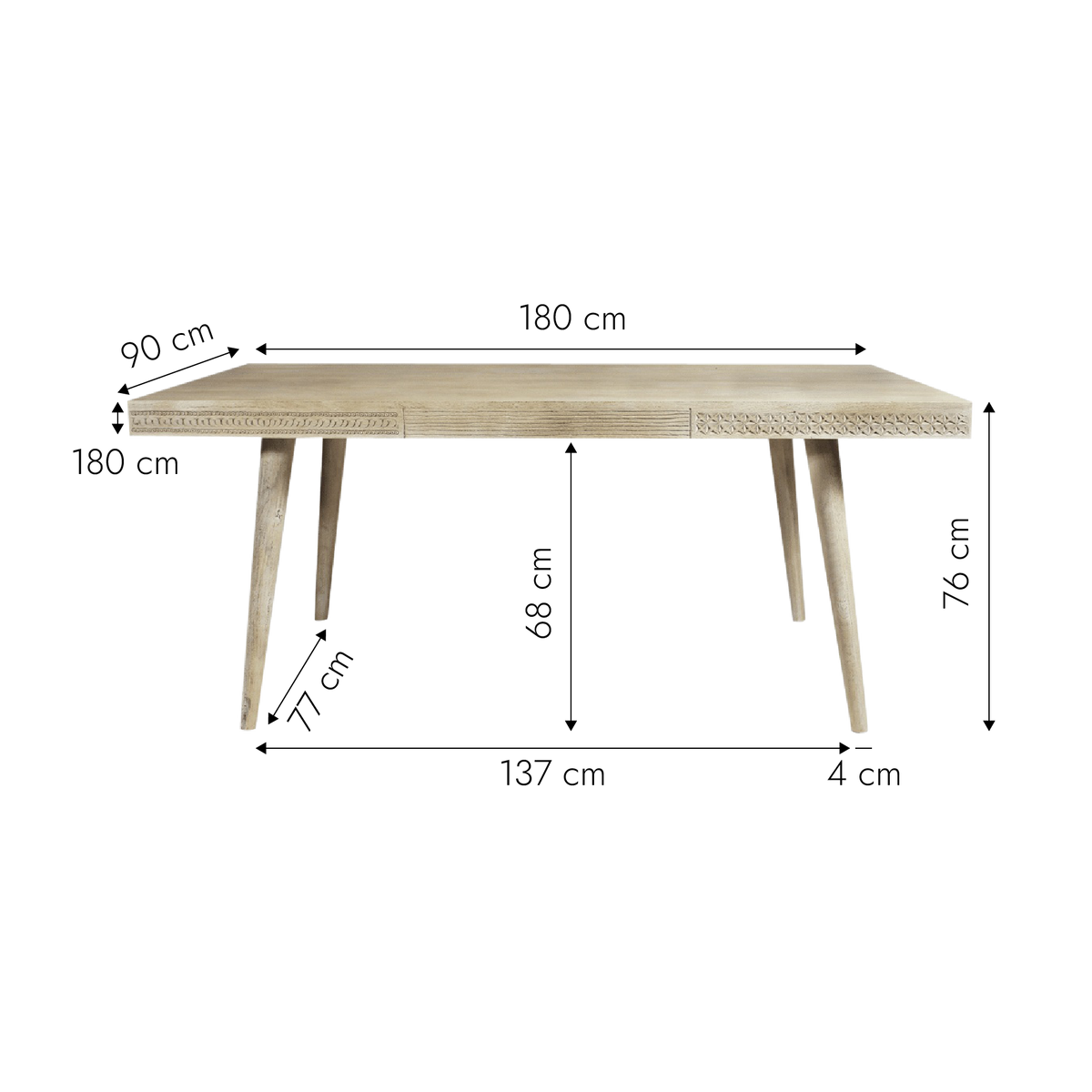 Table à manger en bois de manguier blanchi Kamila