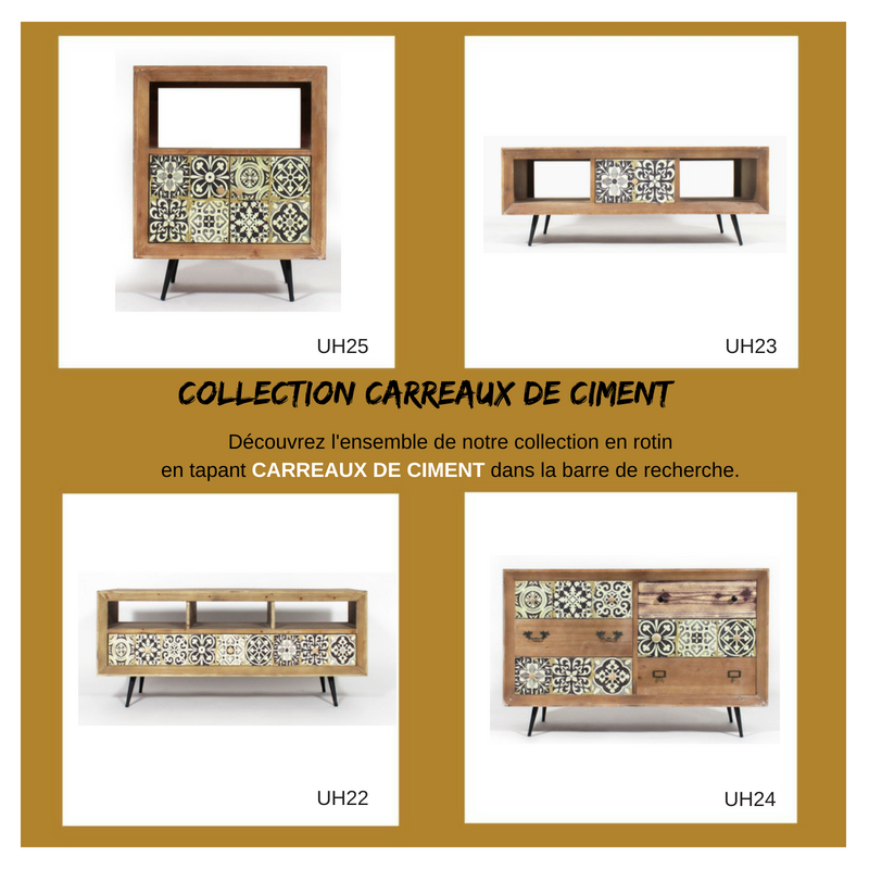 Commode en bois de sapin 6 tiroirs Carreaux de ciments