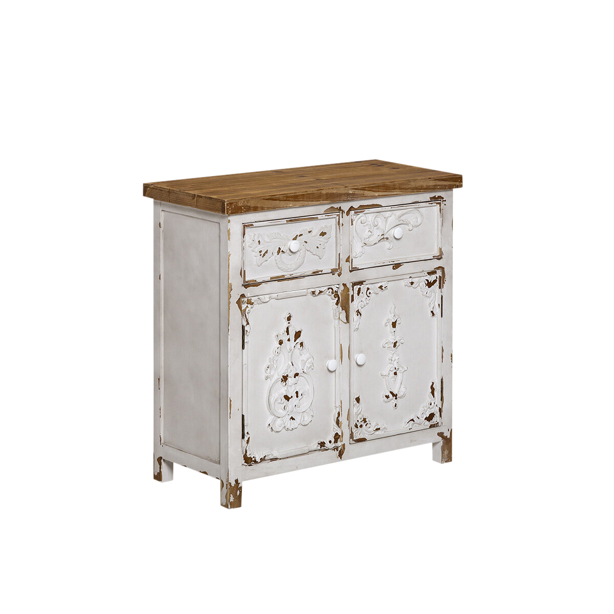 Petit buffet blanc en pin massif brossé Bastille