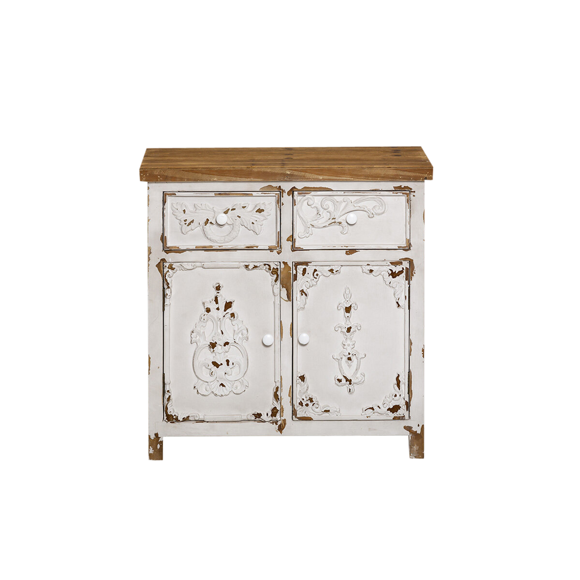 Petit buffet blanc en pin massif brossé Bastille