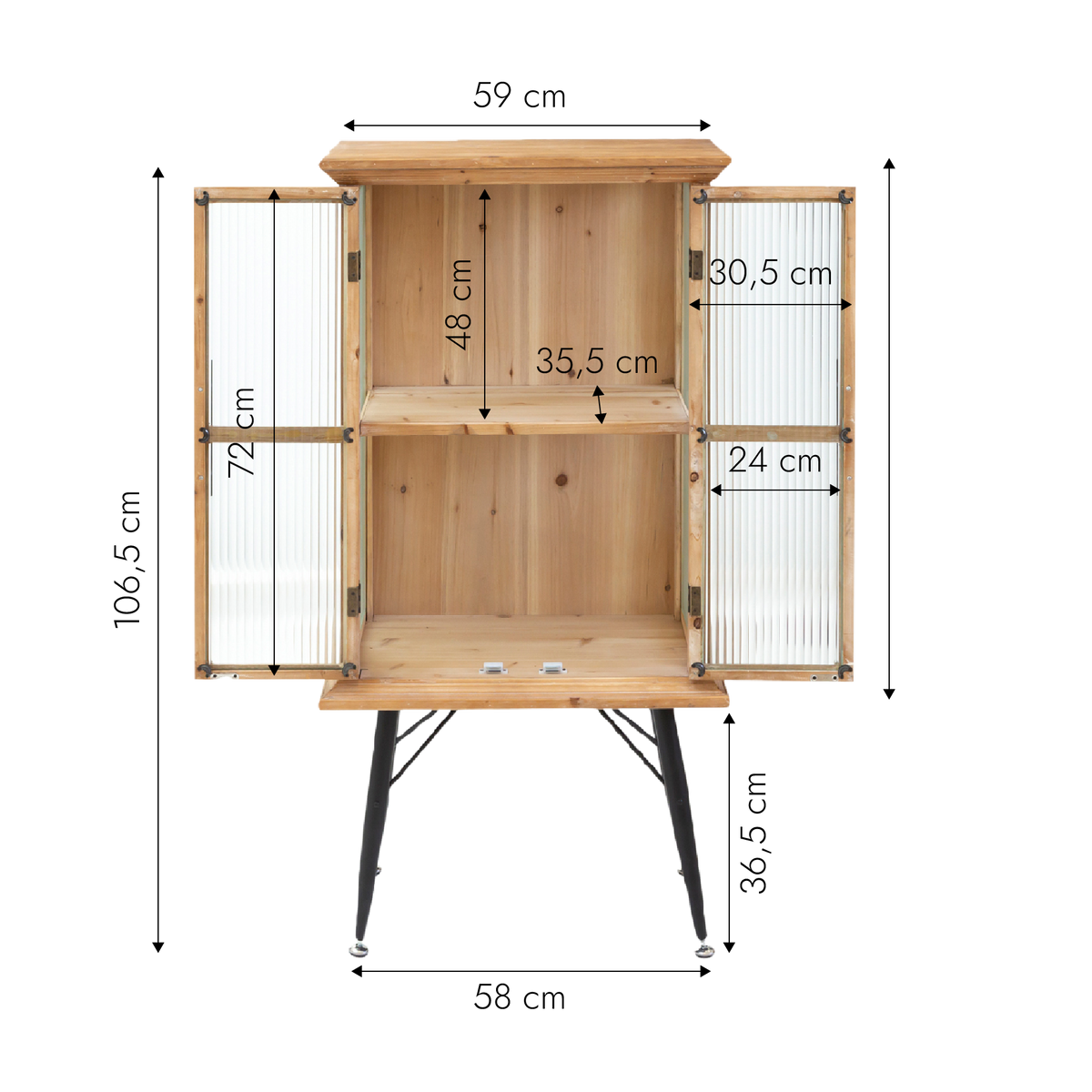 Vitrine en bois de sapin et verre strié 2 portes Nicole
