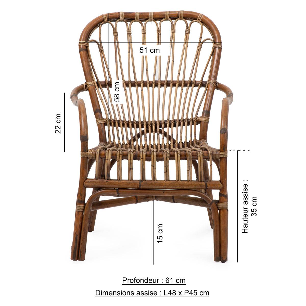 Fauteuil vintage en rotin foncé Rattan