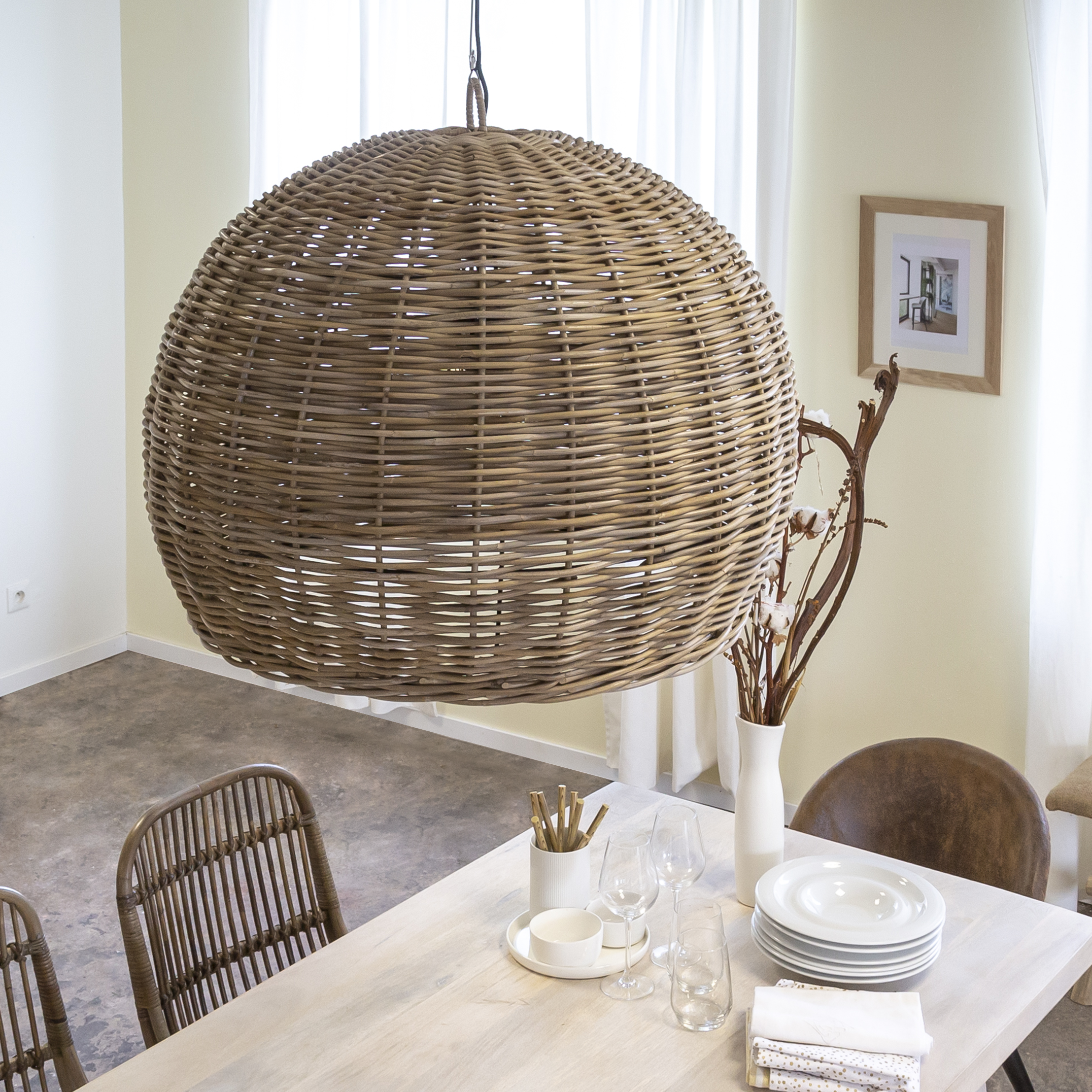 Suspension boule en rotin Amael