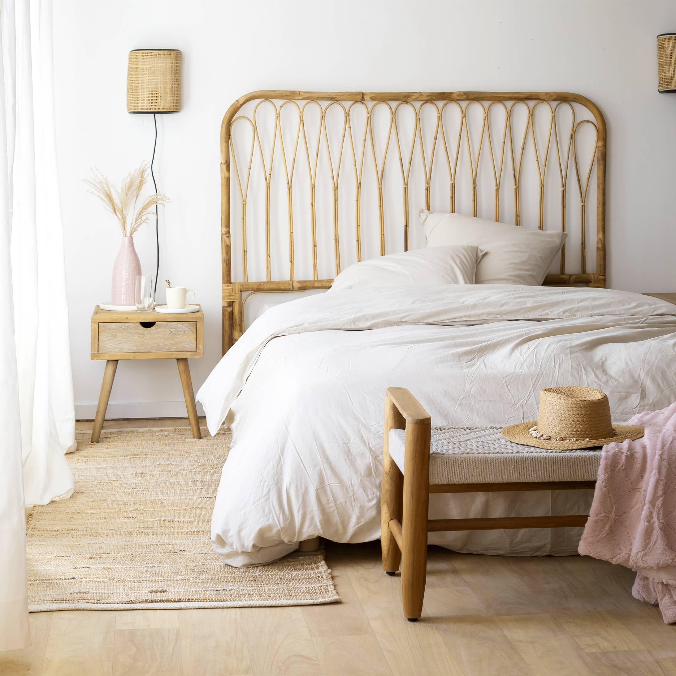 Applique murale demi cercle en rotin et cannage Rim