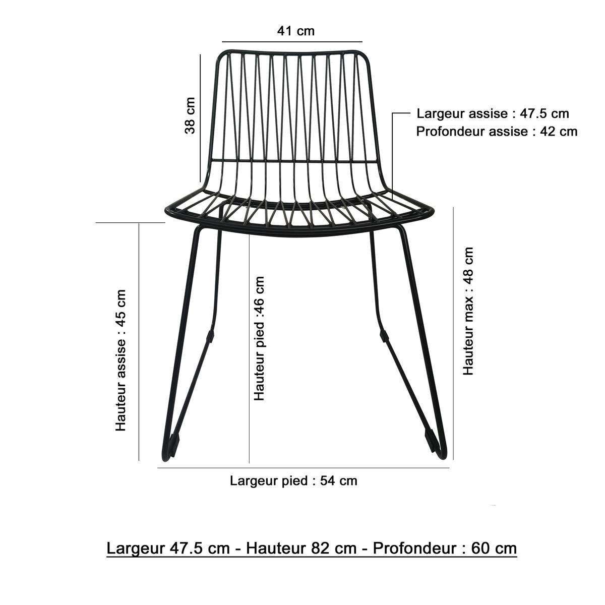 Chaise design en métal noir Vanina (lot de 2)