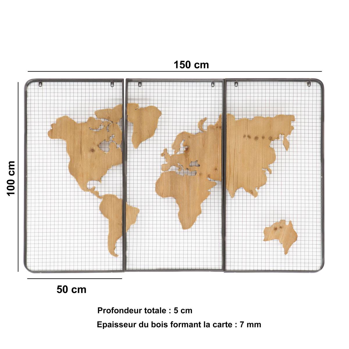 Triptyque carte du monde - décoration murale