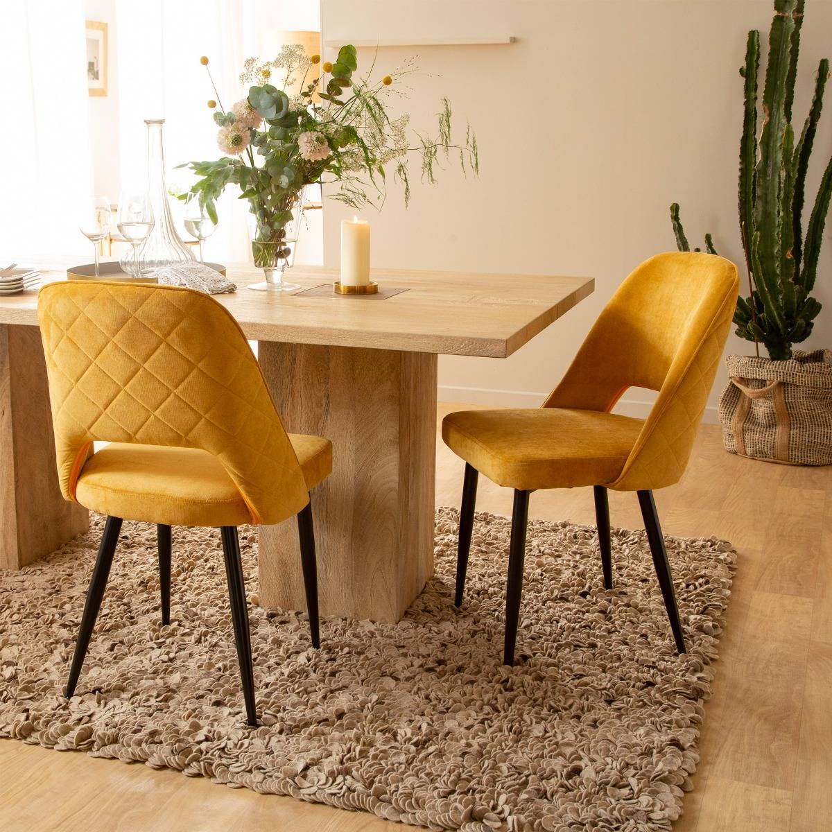 Chaise en velours moutarde Rumba (lot de 2)