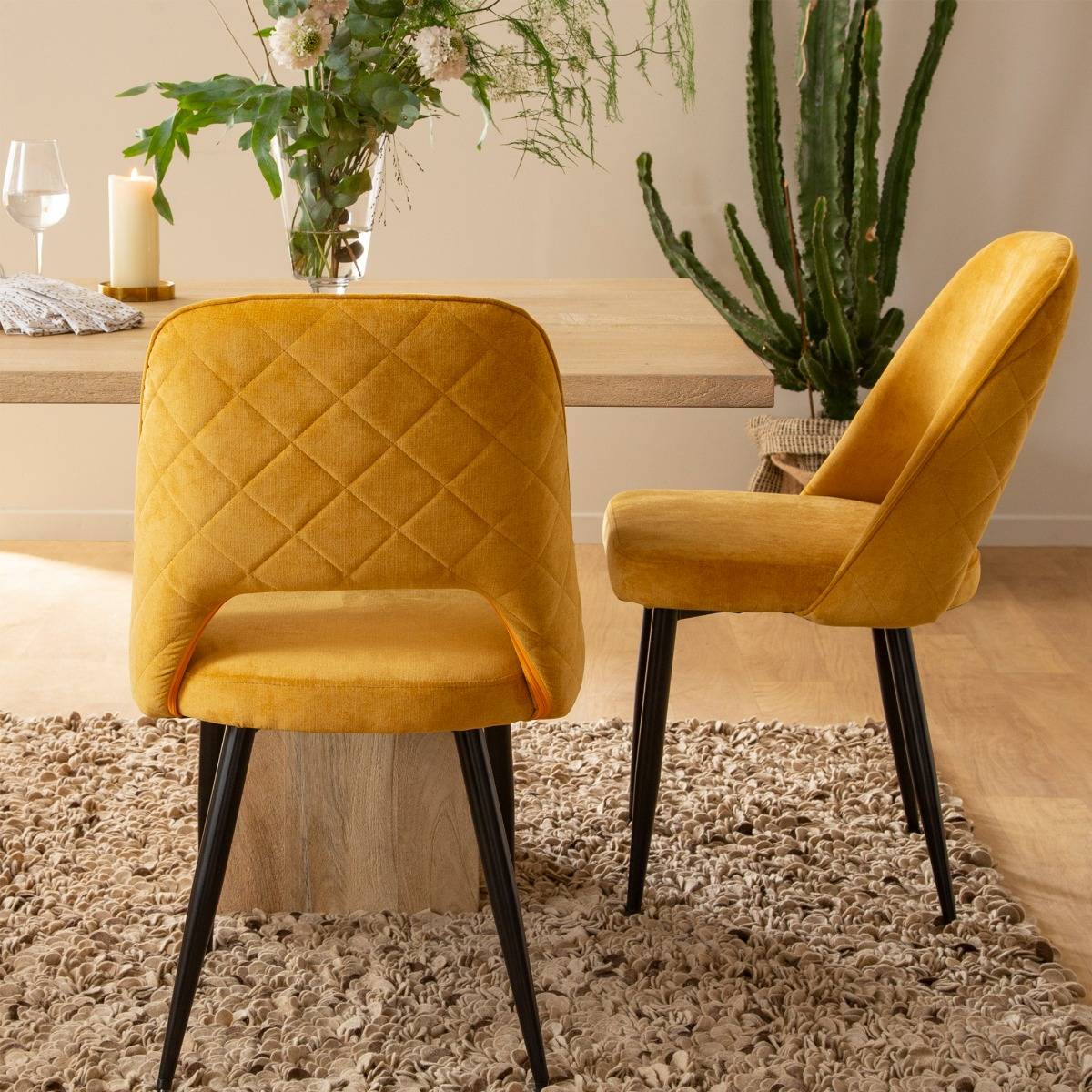 Chaise en velours moutarde Rumba (lot de 2)